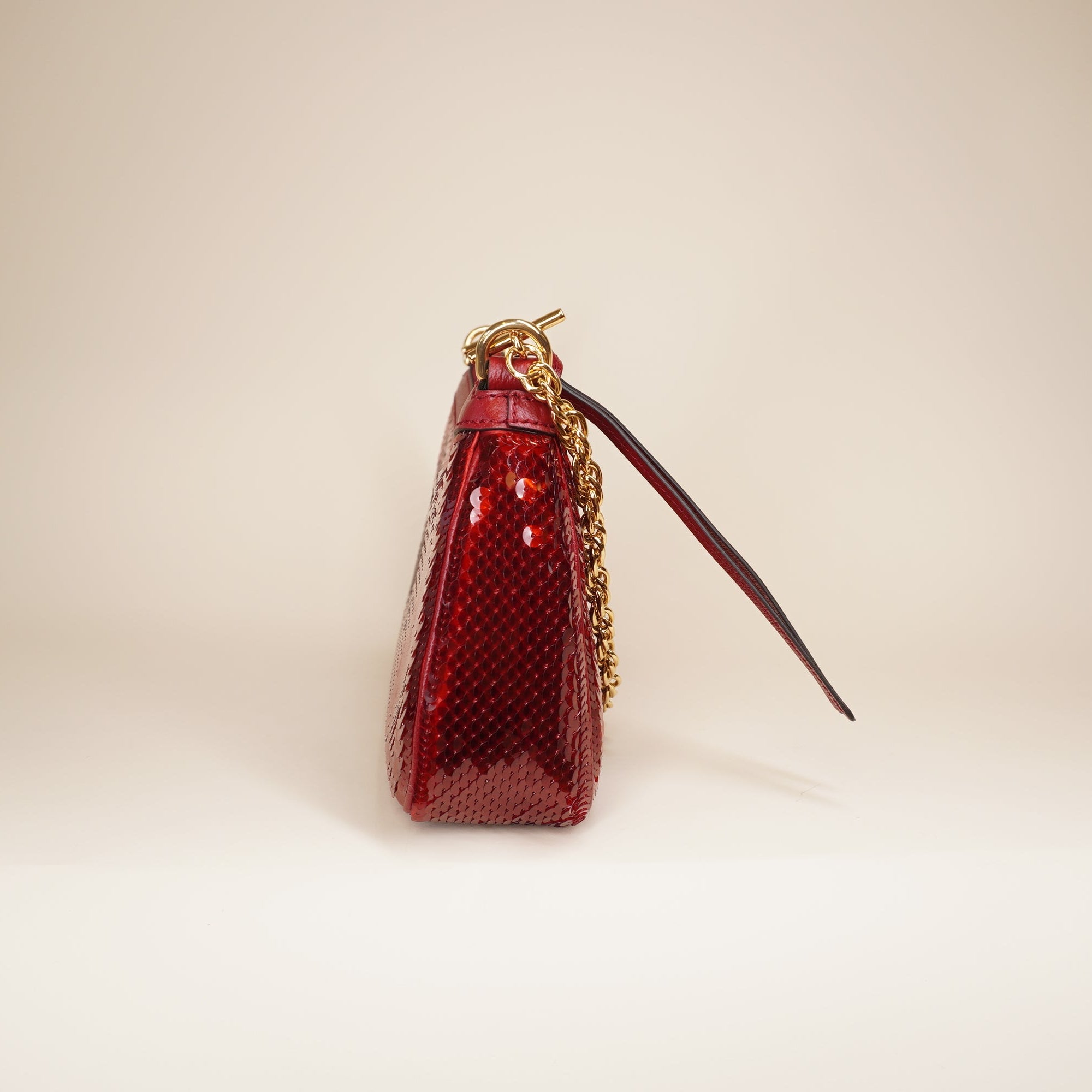 PRE-OWNED GG Red Sequin Strawberry Ophidia Shoulder Bag