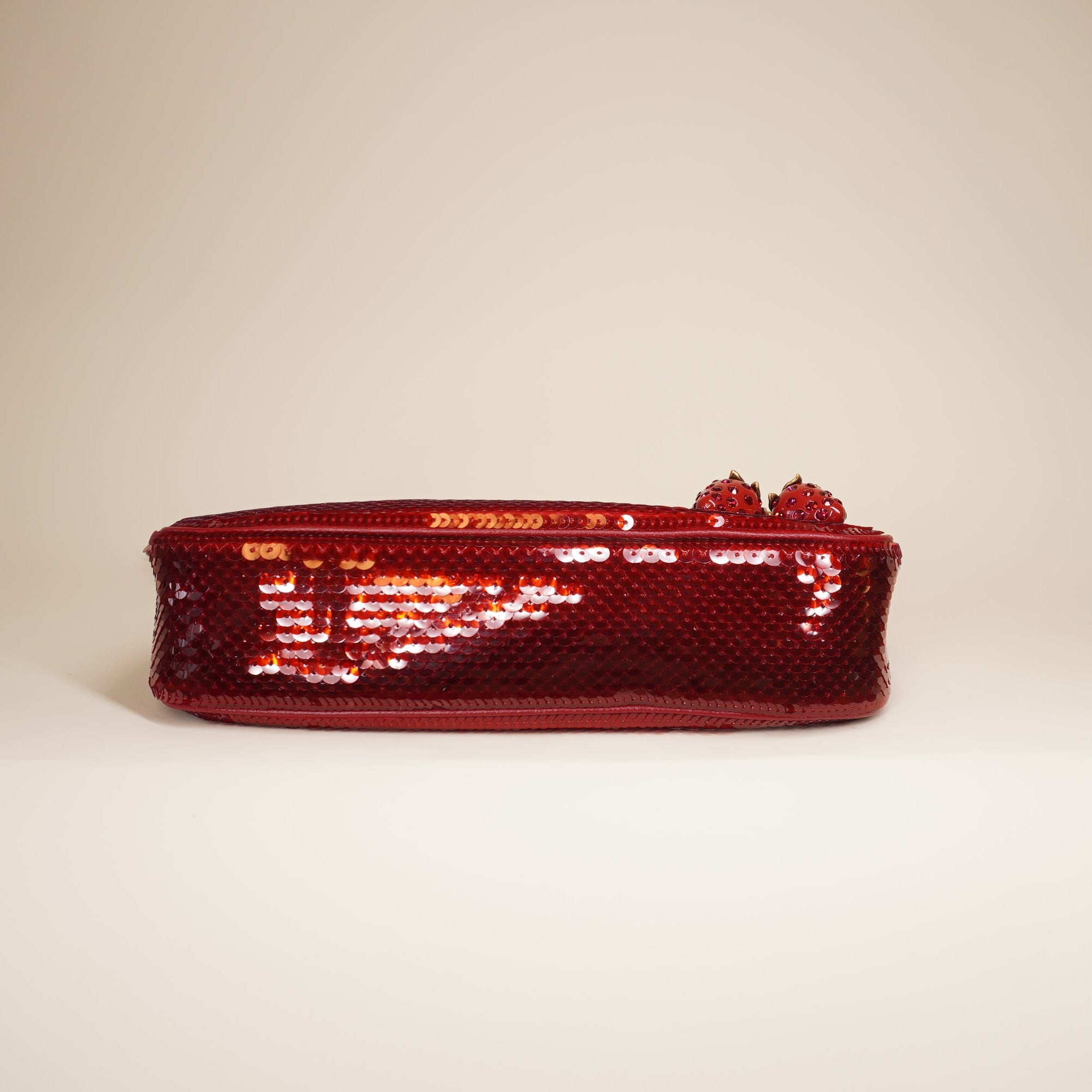 PRE-OWNED GG Red Sequin Strawberry Ophidia Shoulder Bag