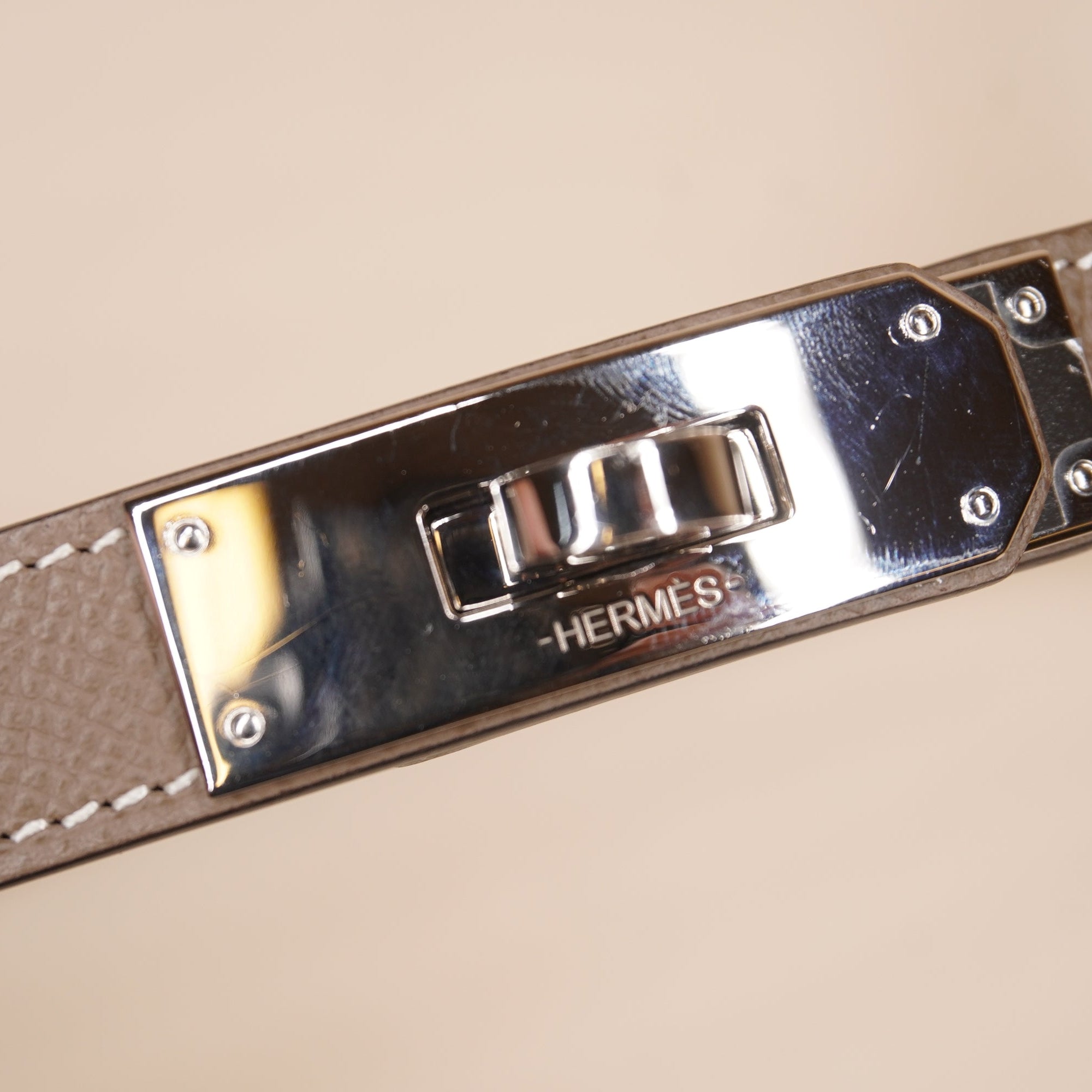 PRE-OWNED Epsom Kelly Etoupe Leather Belt