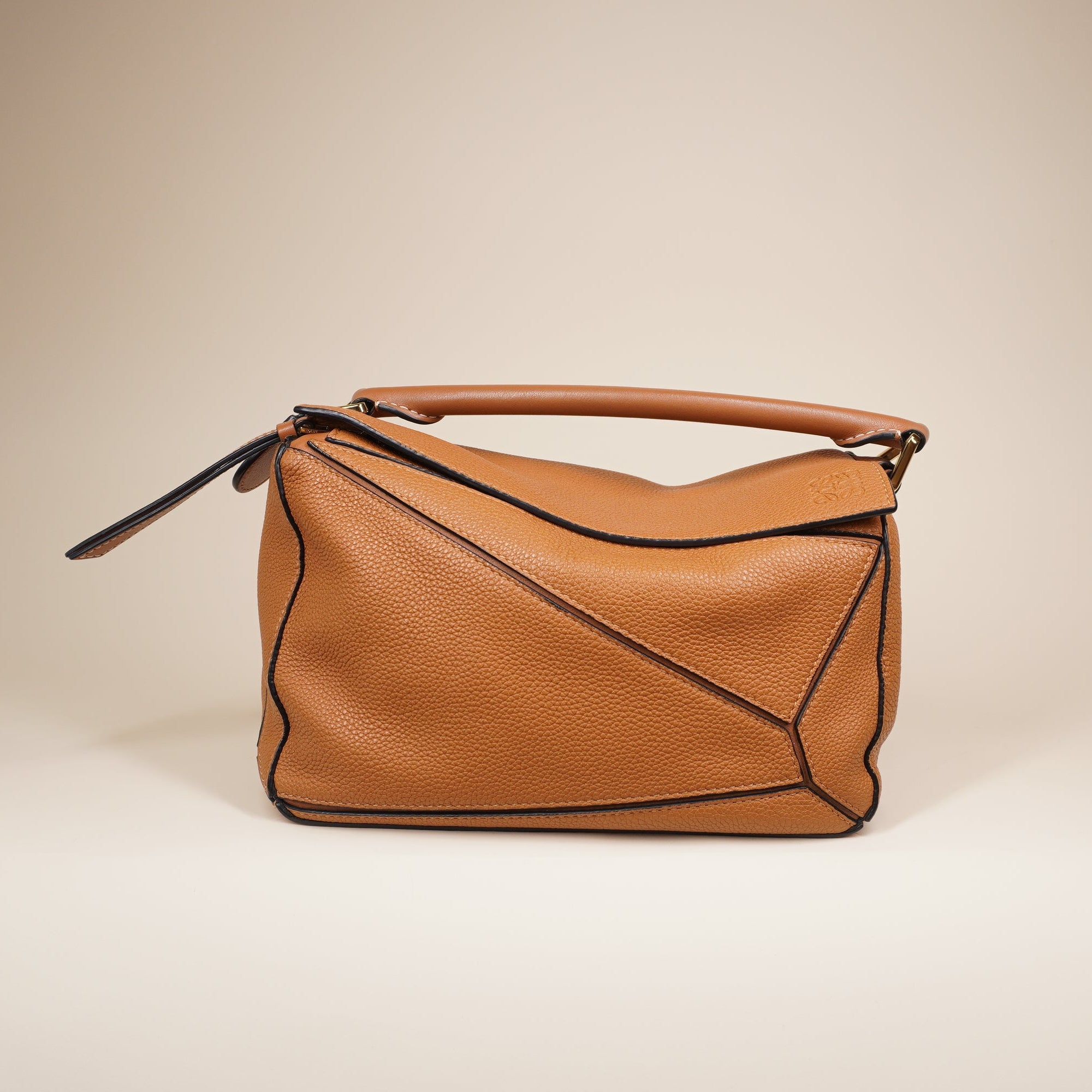 PRE-OWNED Brown Tan Calfskin Medium Puzzle Shoulder Bag