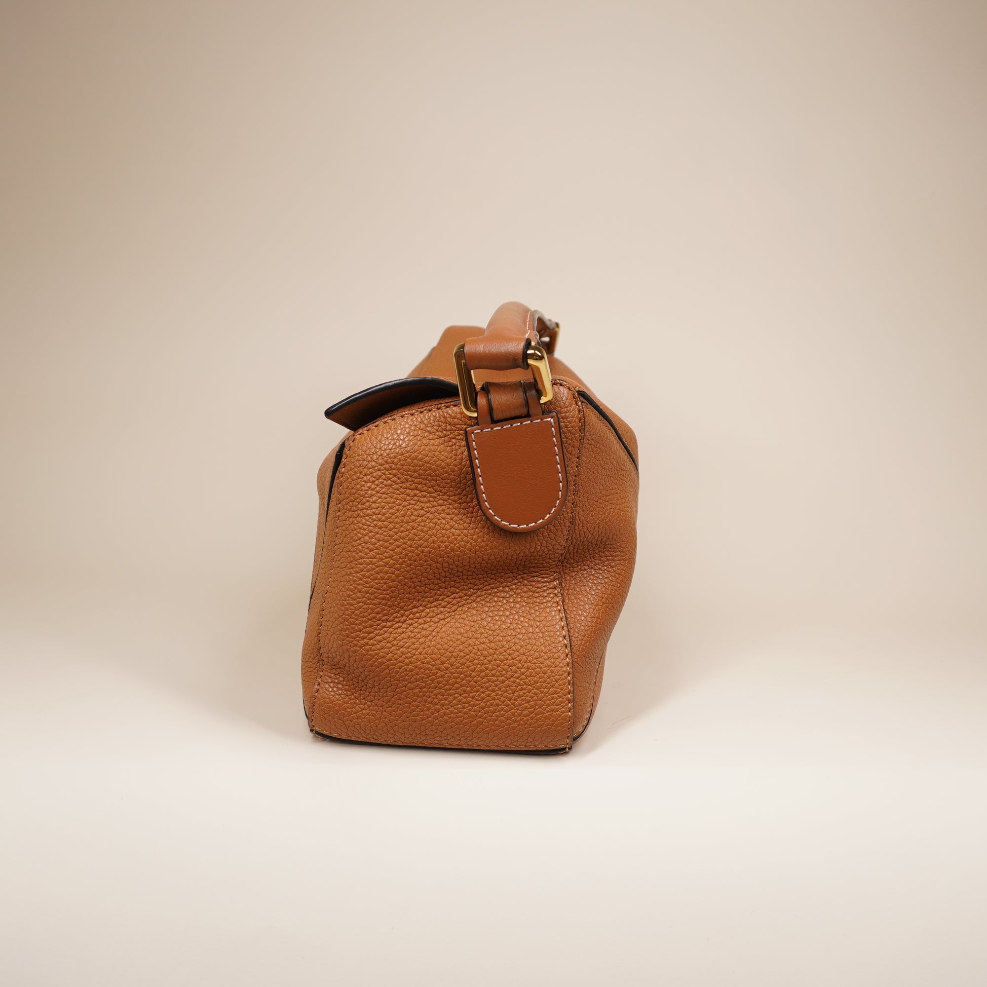 PRE-OWNED Brown Tan Calfskin Medium Puzzle Shoulder Bag