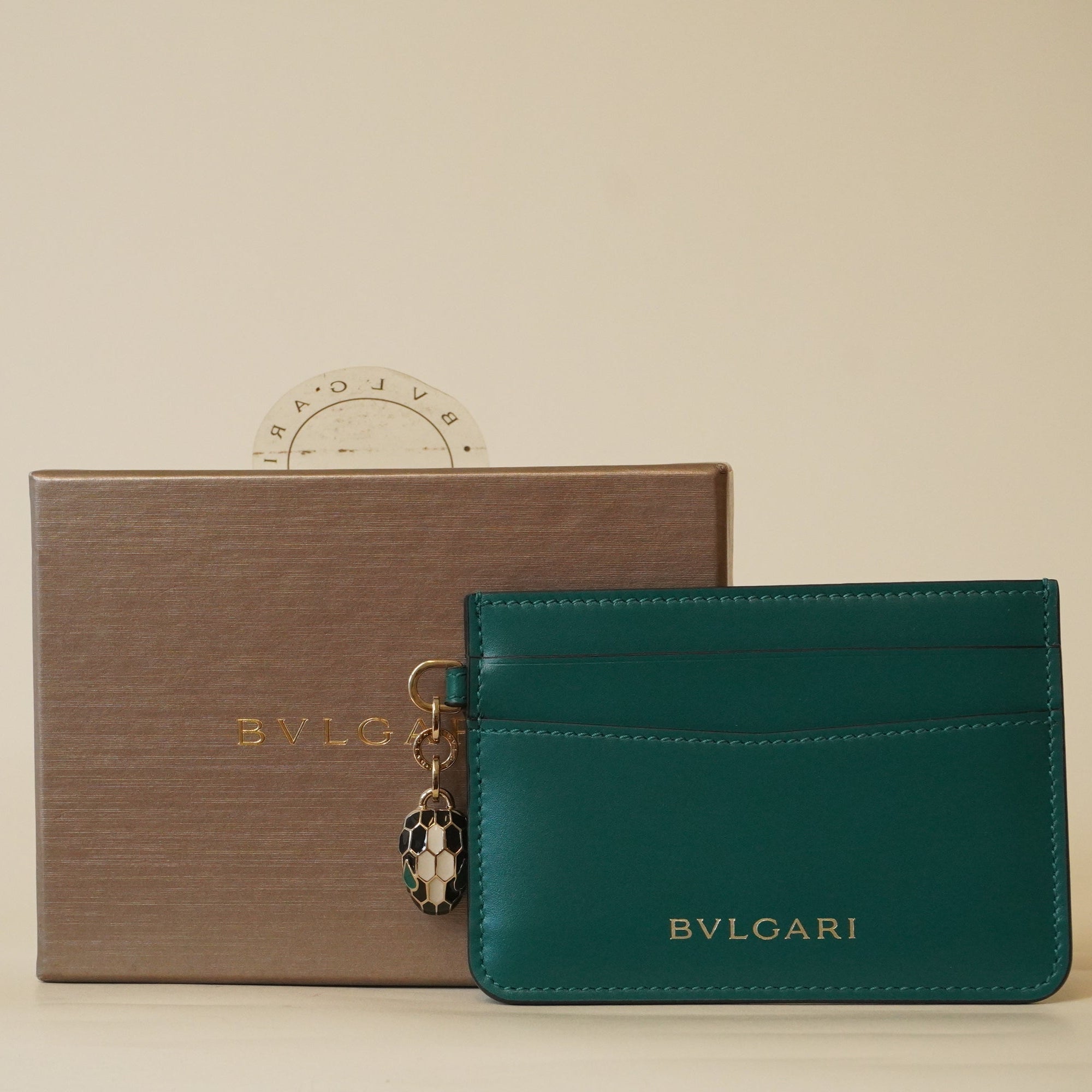 PRE-OWNED Serpenti Forever Card Holder Green
