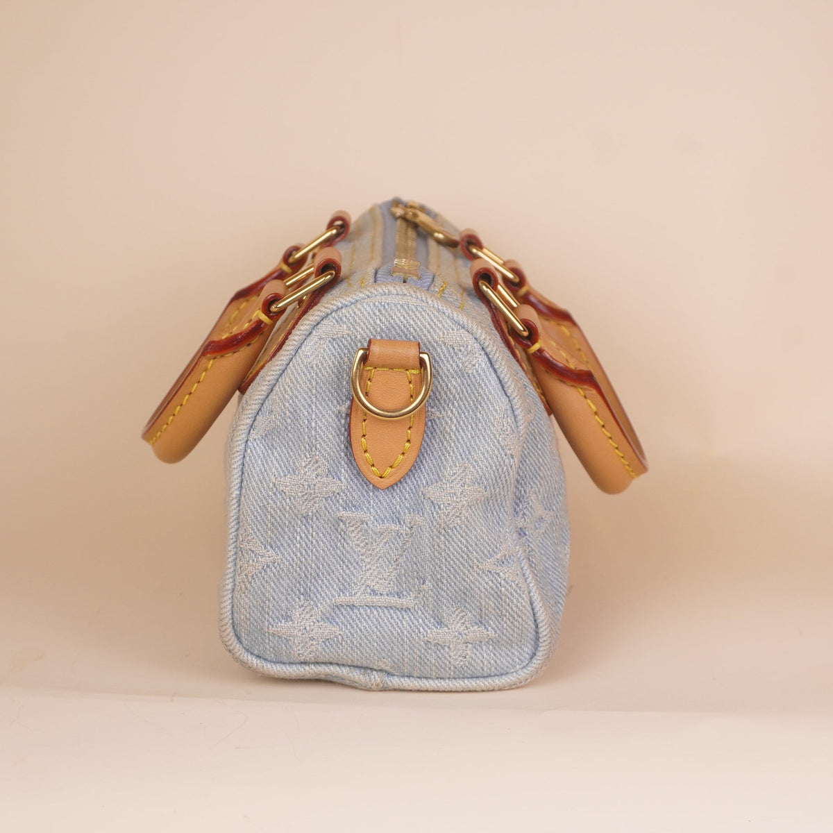 PRE-OWNED LV Nano Speedy Monogram Denim Bag