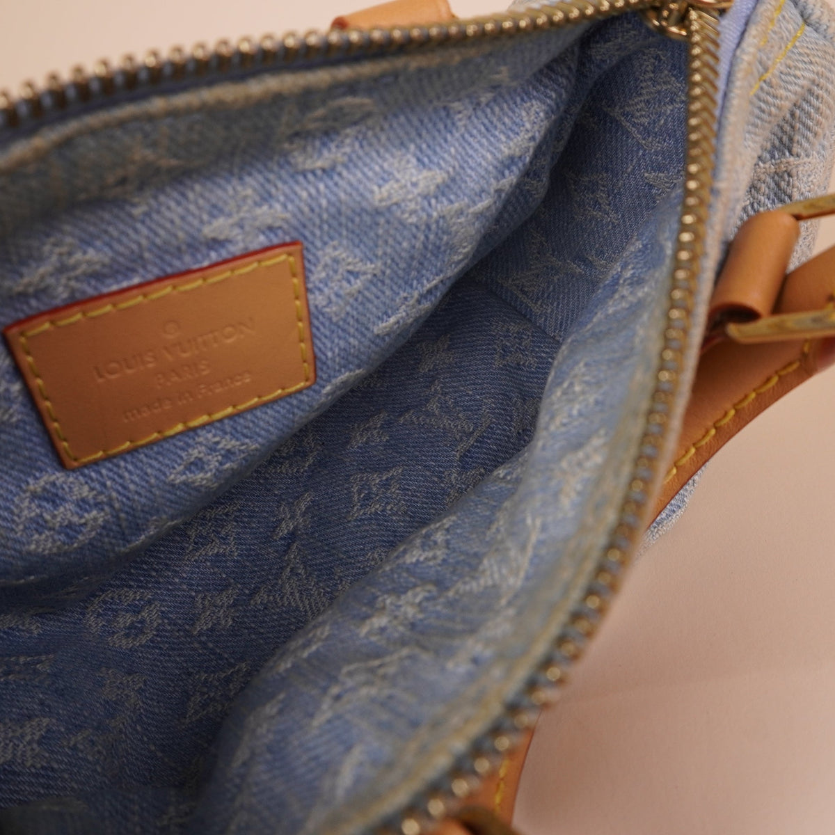 PRE-OWNED LV Nano Speedy Monogram Denim Bag