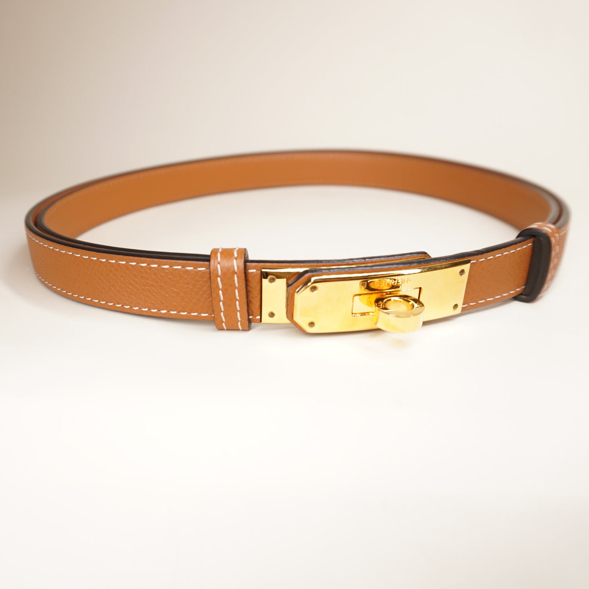PRE-OWNED Kelly Belt Gold Veau Epsom