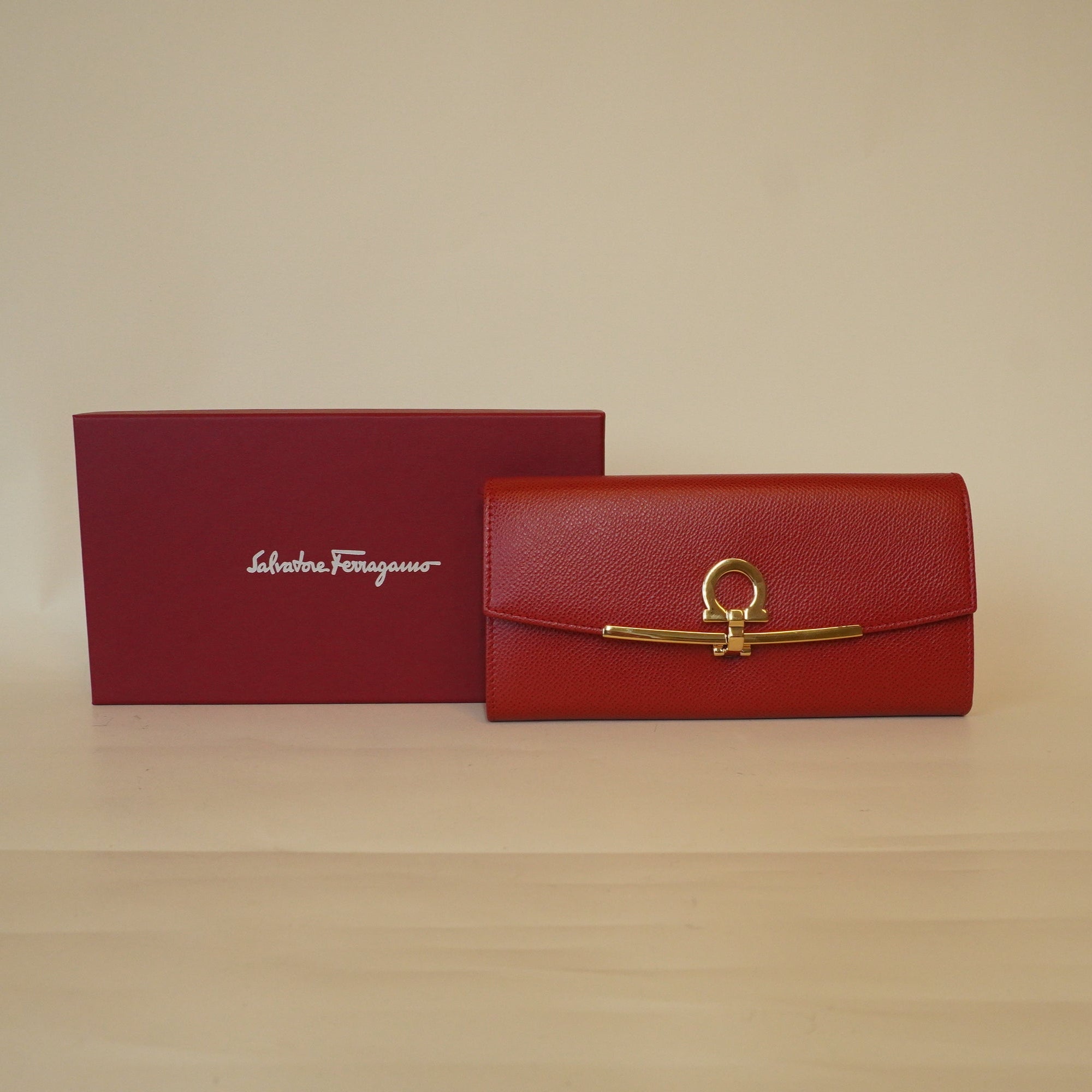 PRE-OWNED Gancini Long Wallet Red Leather