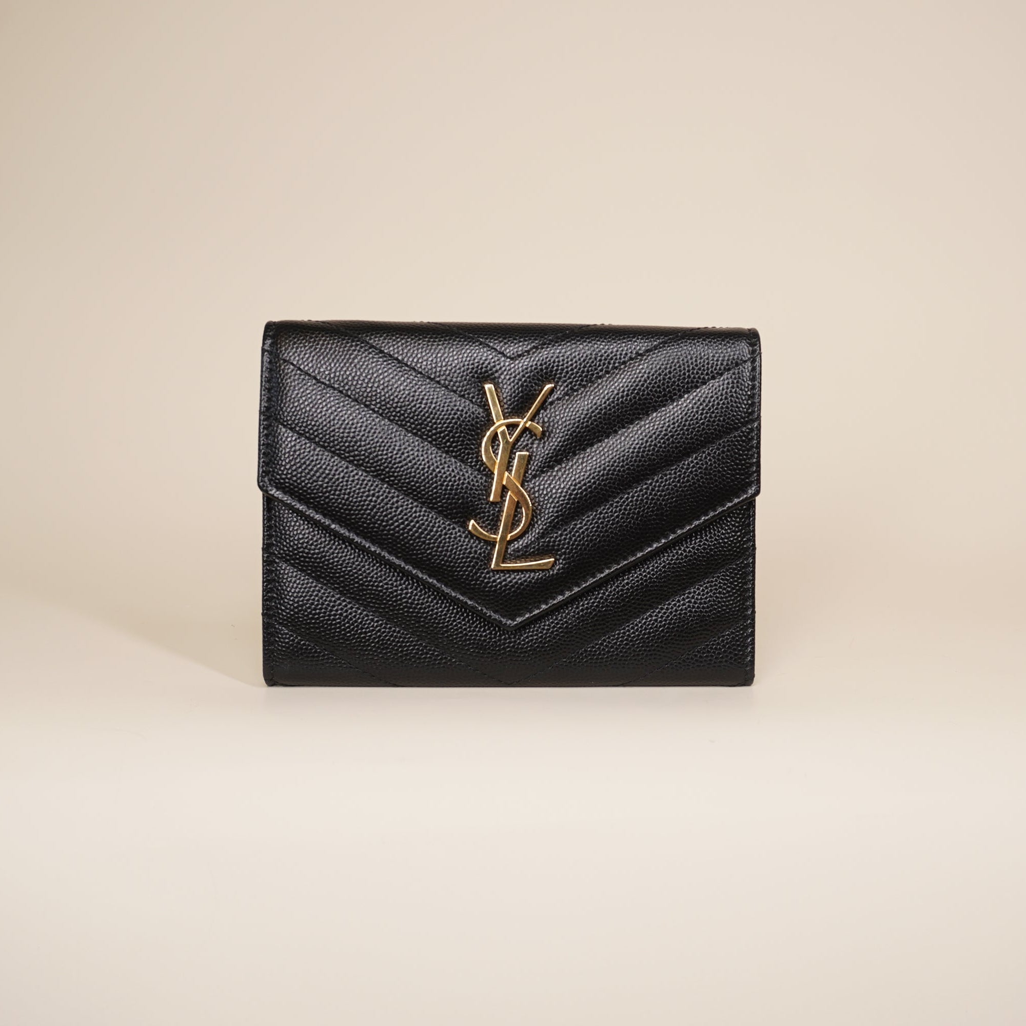 PRE-OWNED YSL Matelassé Small Envelope Wallet Grain De Poudre Leather