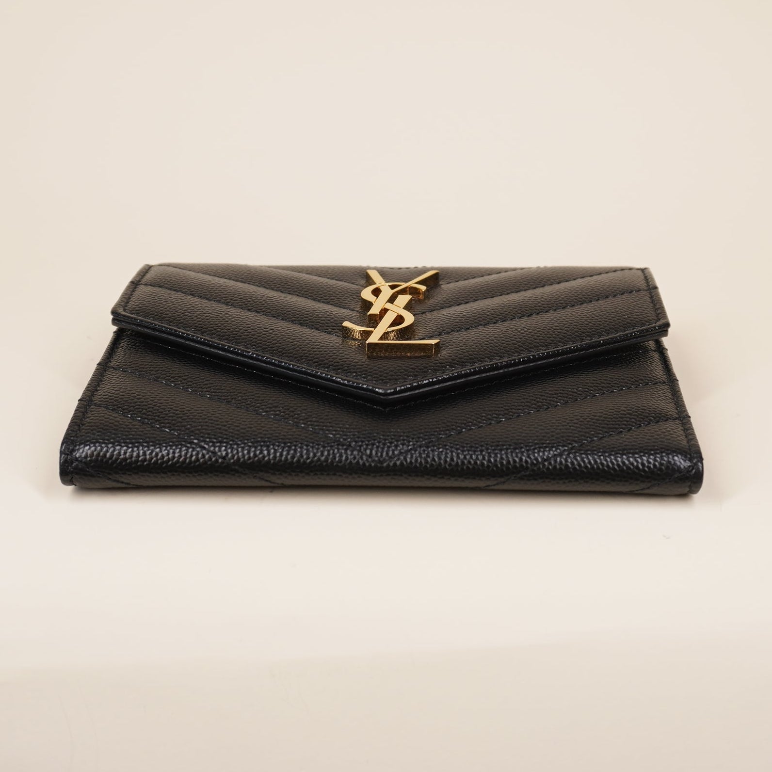 PRE-OWNED YSL Matelassé Small Envelope Wallet Grain De Poudre Leather
