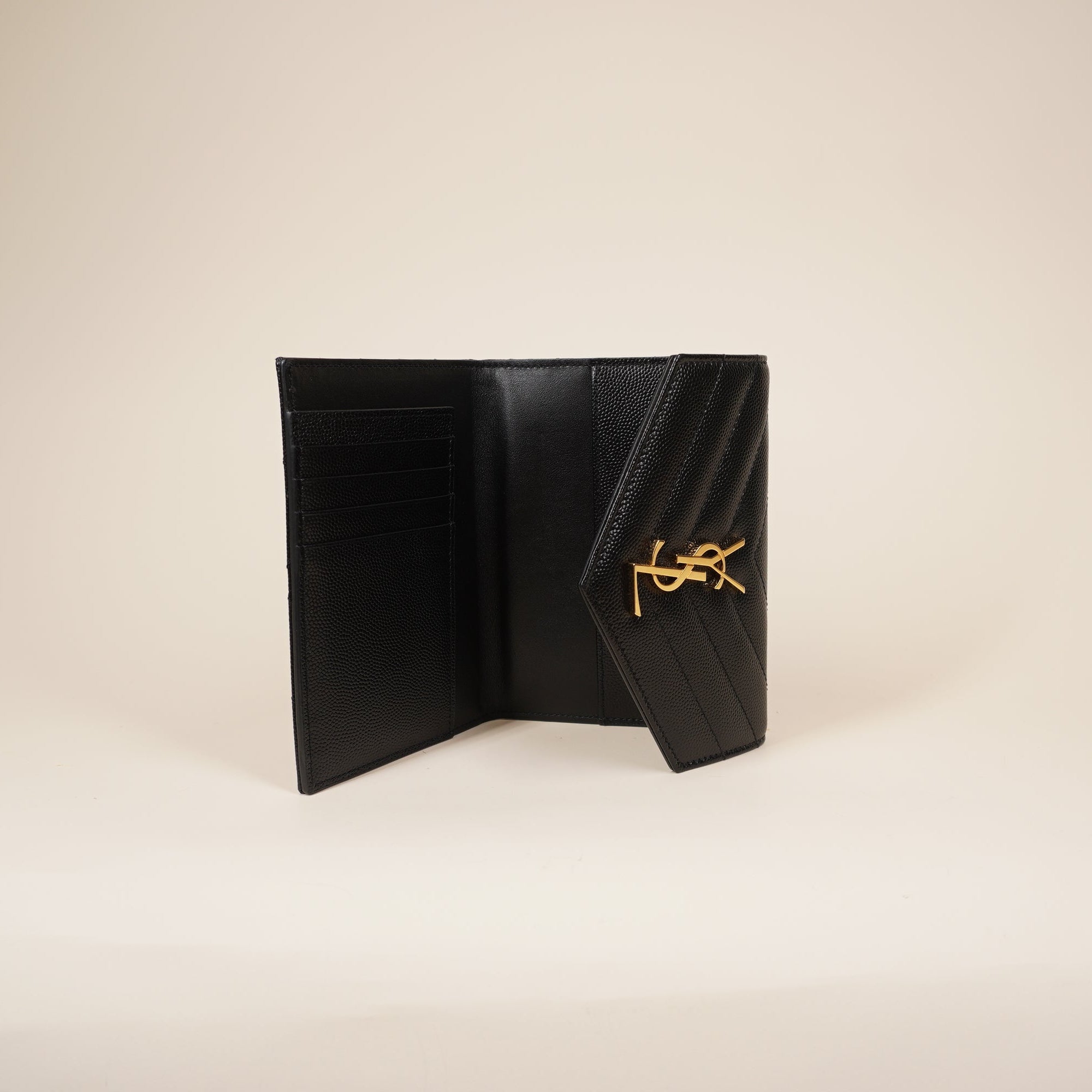 PRE-OWNED YSL Matelassé Small Envelope Wallet Grain De Poudre Leather