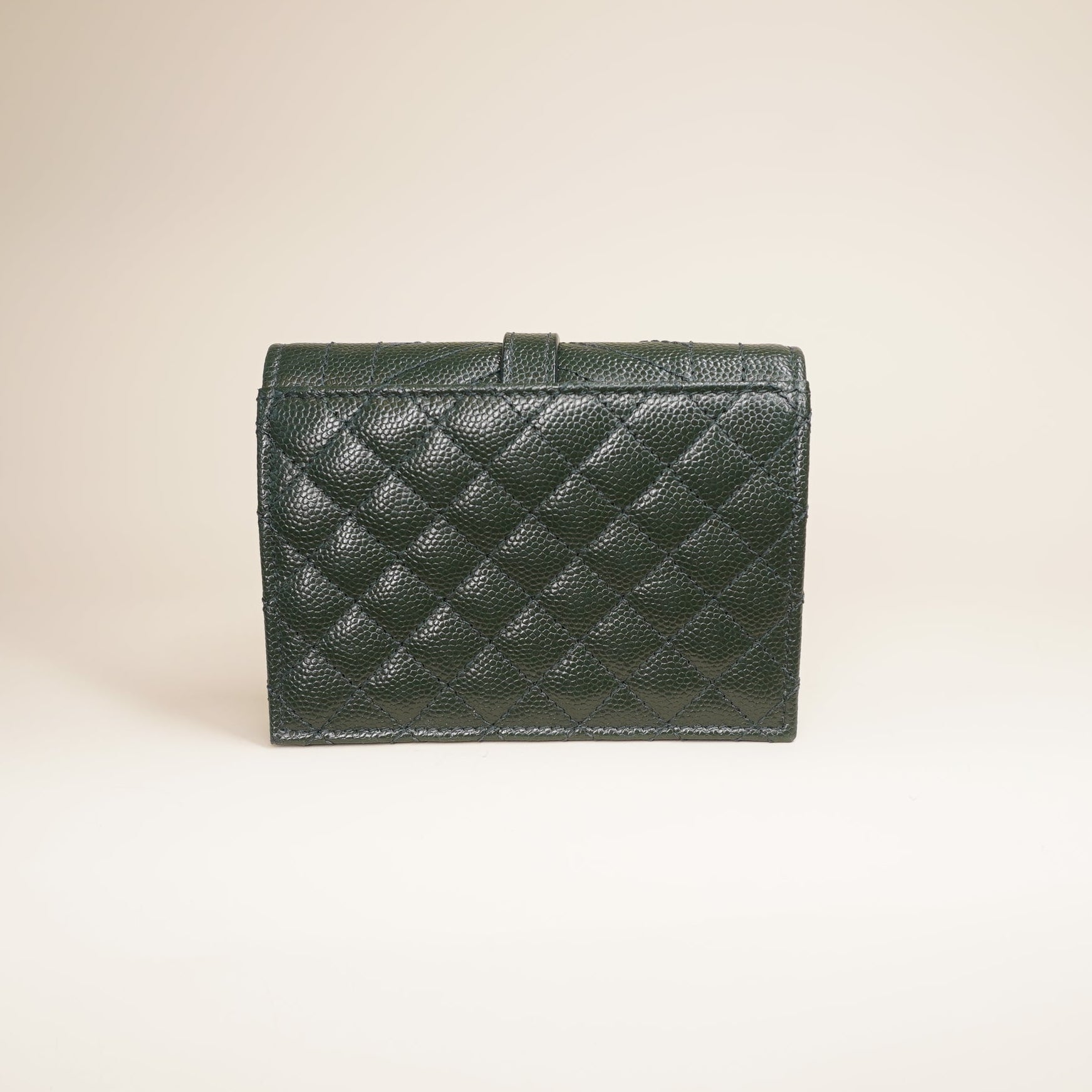 PRE-OWNED Green Textured Mixed Matelasse Triquilt Monogram Short Wallet