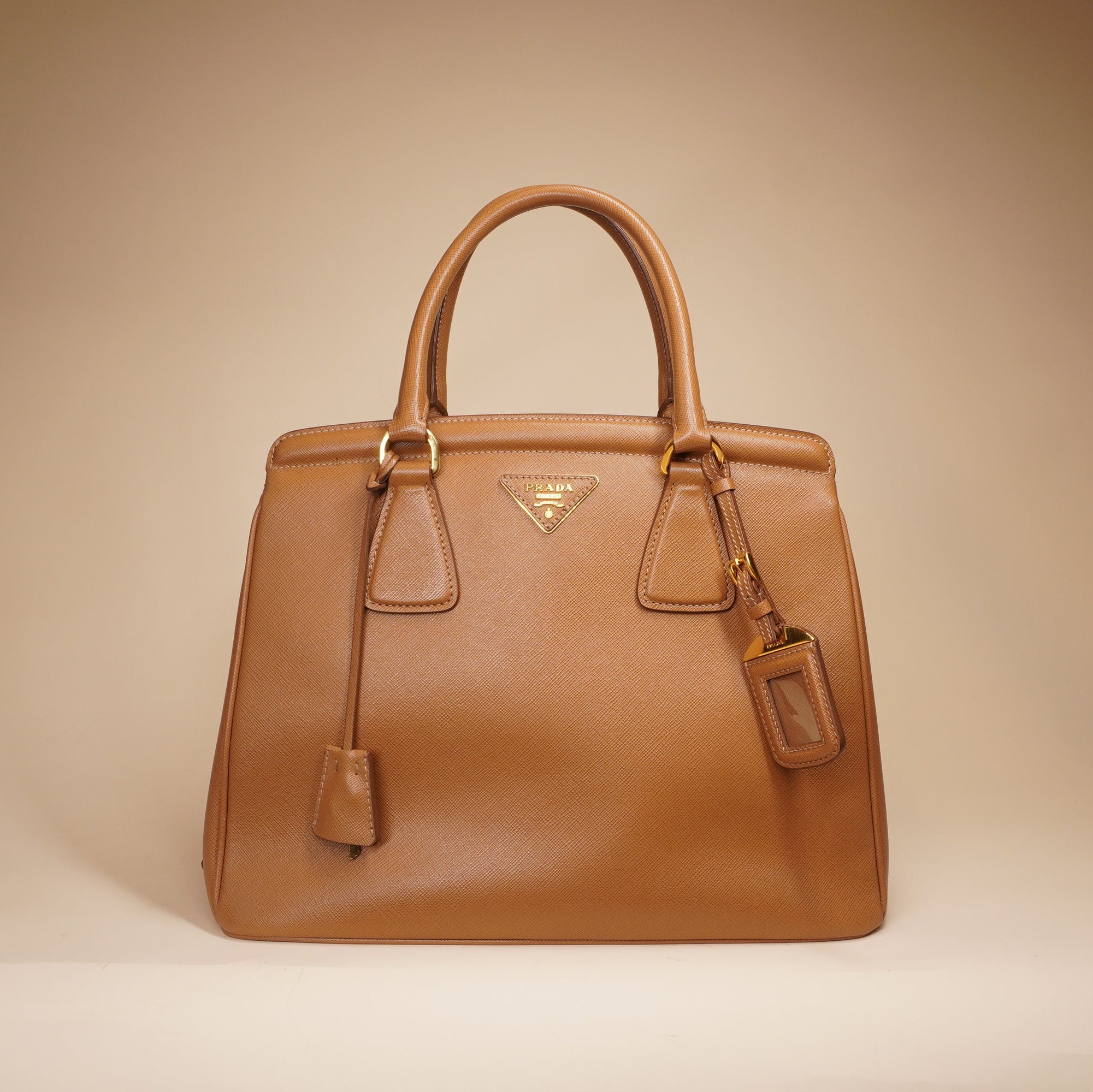 PRE-OWNED Camel Brown Saffiano Lux Leather Parabole Tote