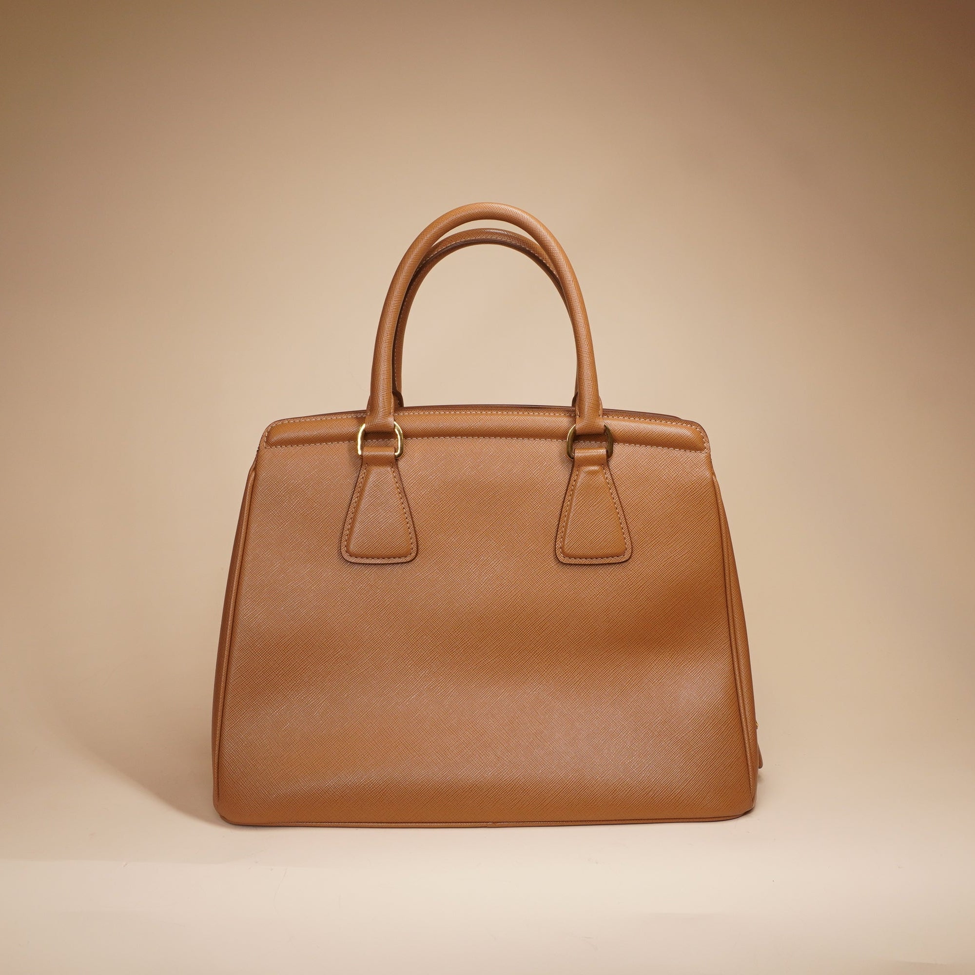 PRE-OWNED Camel Brown Saffiano Lux Leather Parabole Tote