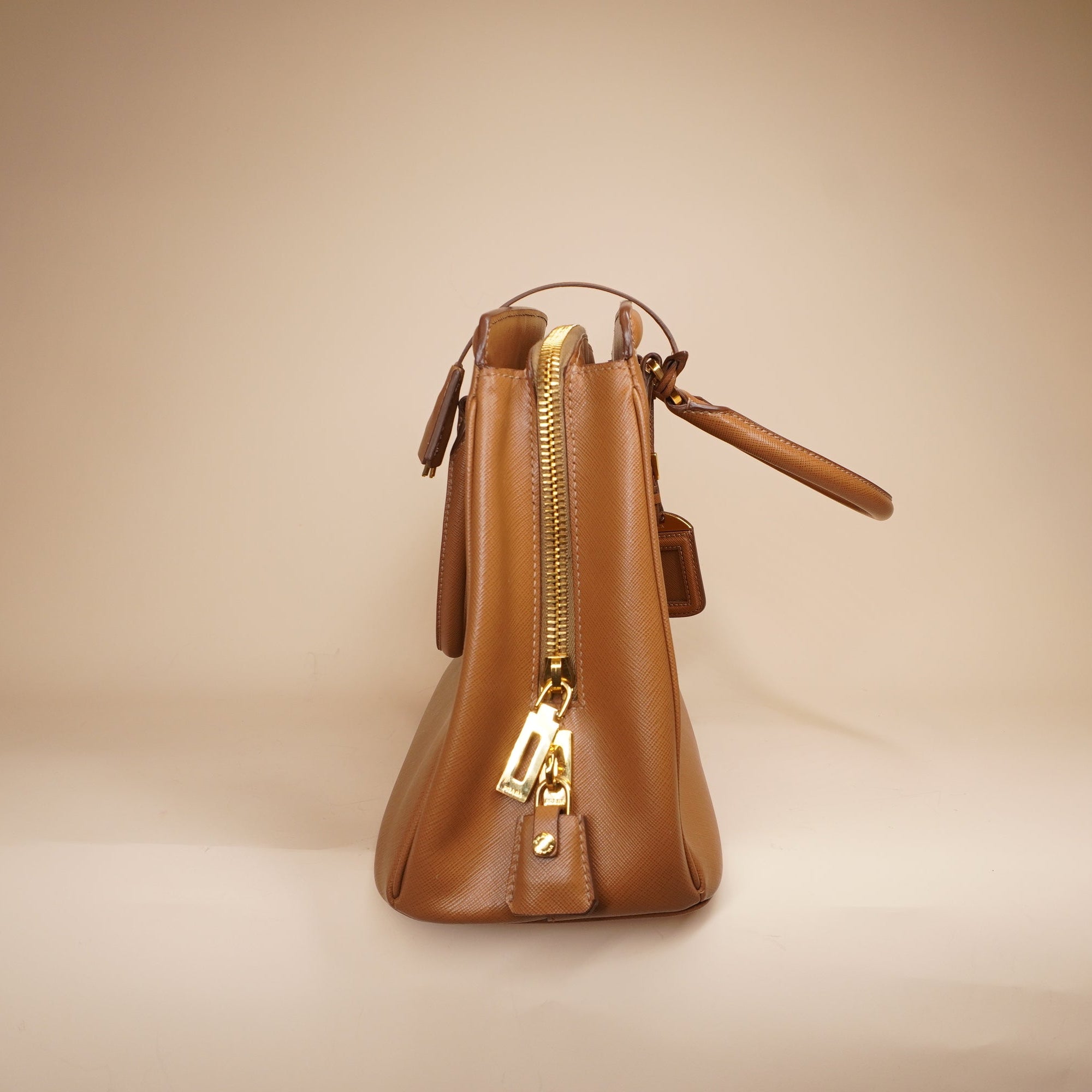 PRE-OWNED Camel Brown Saffiano Lux Leather Parabole Tote