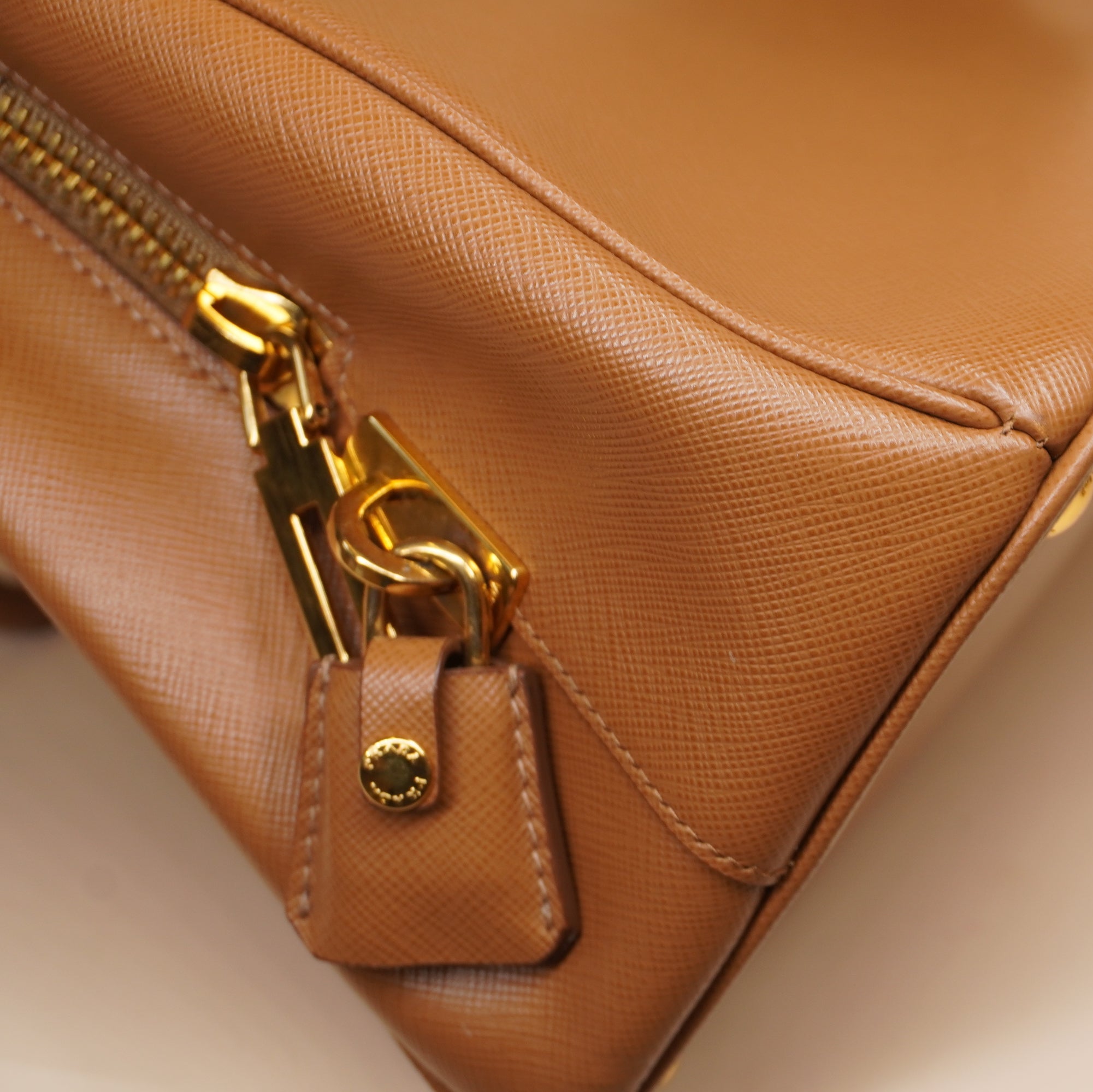PRE-OWNED Camel Brown Saffiano Lux Leather Parabole Tote