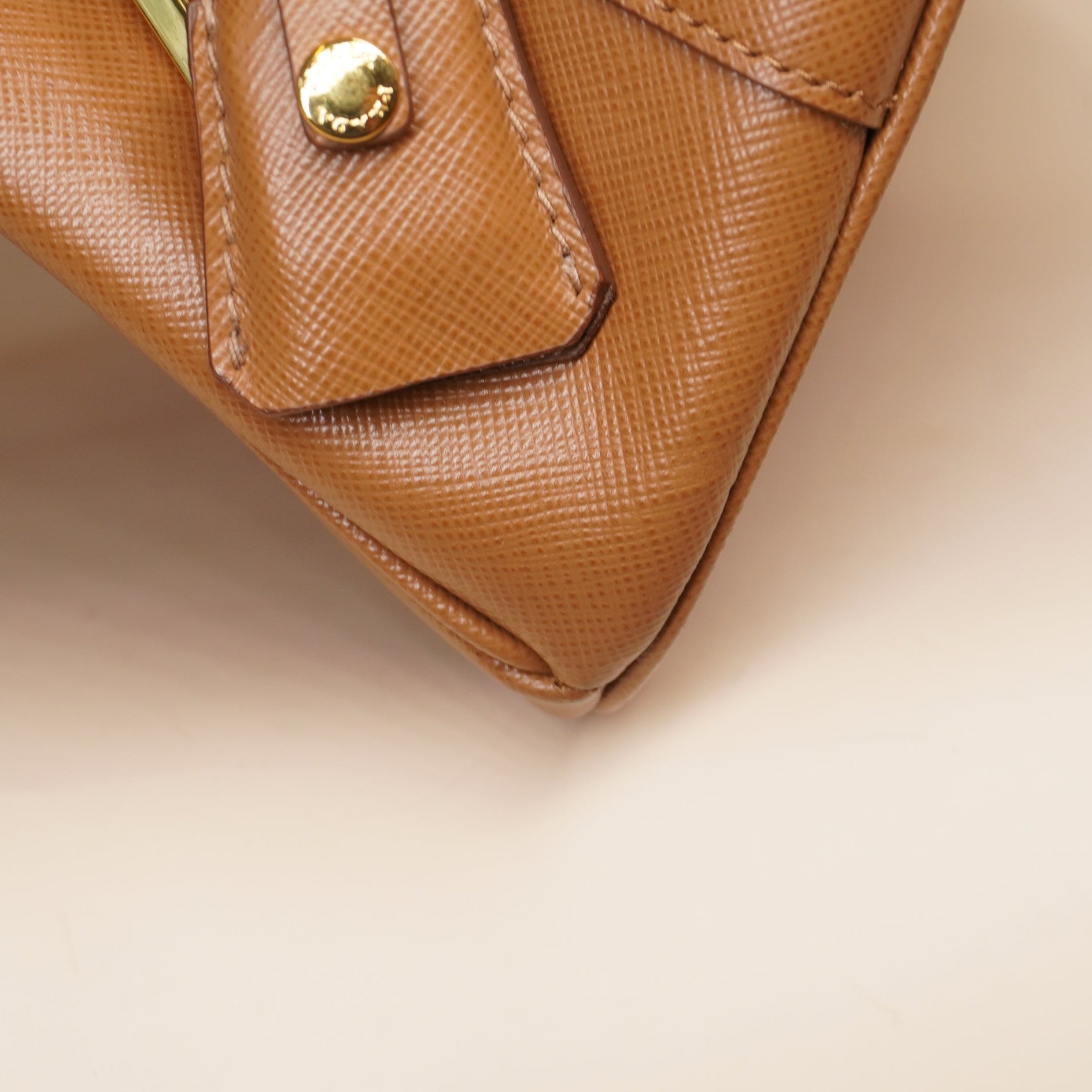 PRE-OWNED Camel Brown Saffiano Lux Leather Parabole Tote
