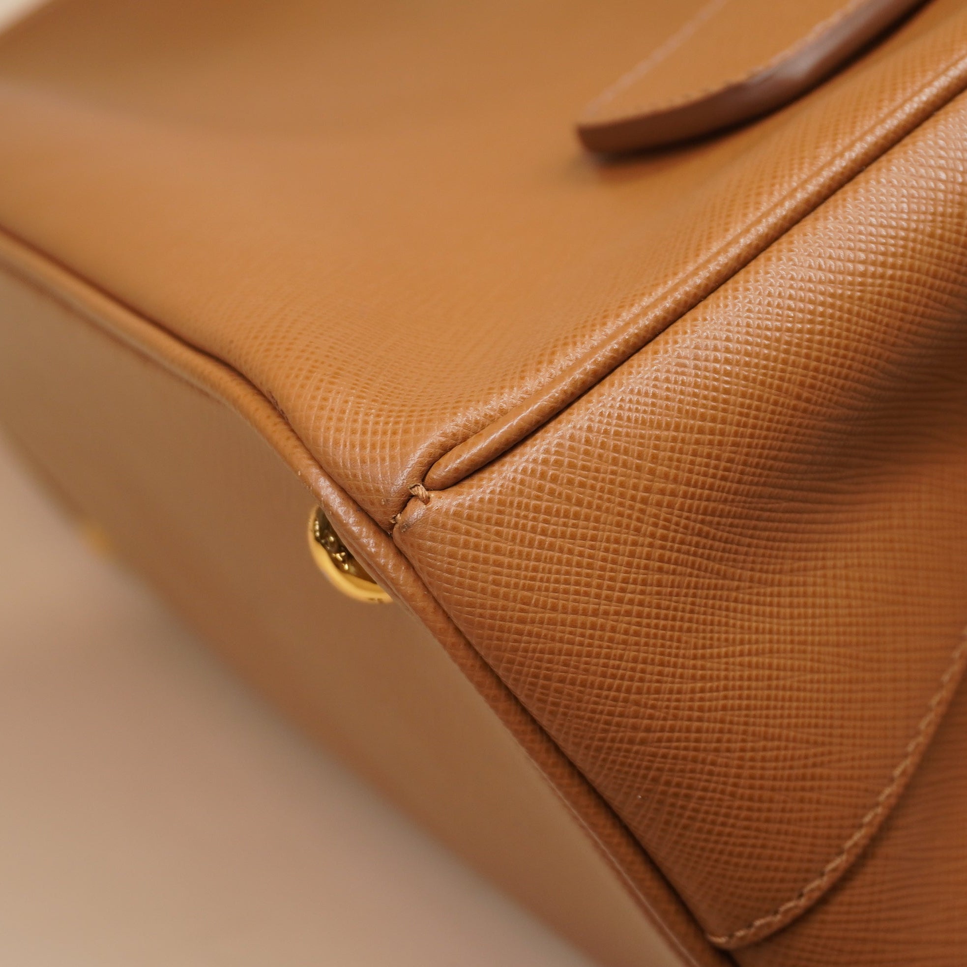 PRE-OWNED Camel Brown Saffiano Lux Leather Parabole Tote