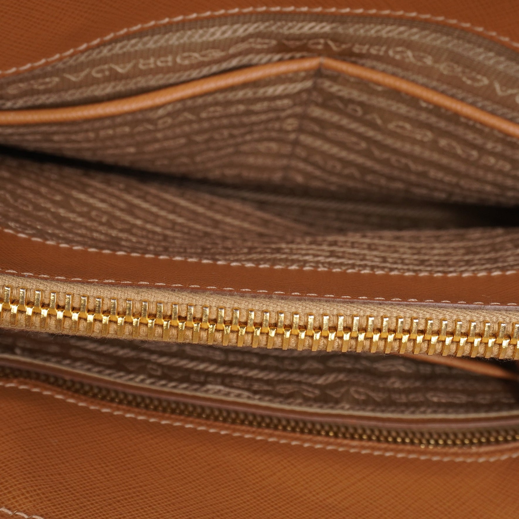 PRE-OWNED Camel Brown Saffiano Lux Leather Parabole Tote