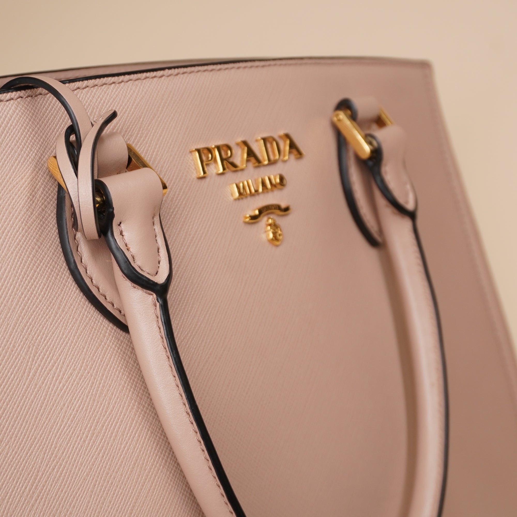 PRE-OWNED Dust Pink Saffiano Leather 2Way Handbag
