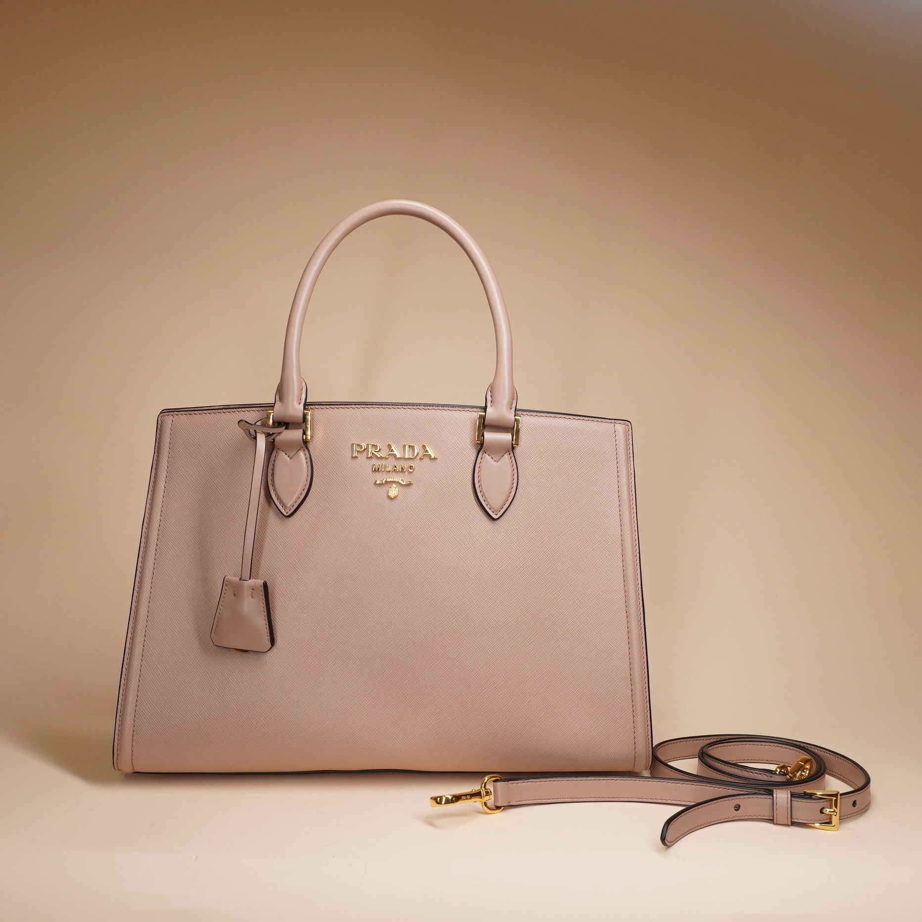 PRE-OWNED Dust Pink Saffiano Leather 2Way Handbag