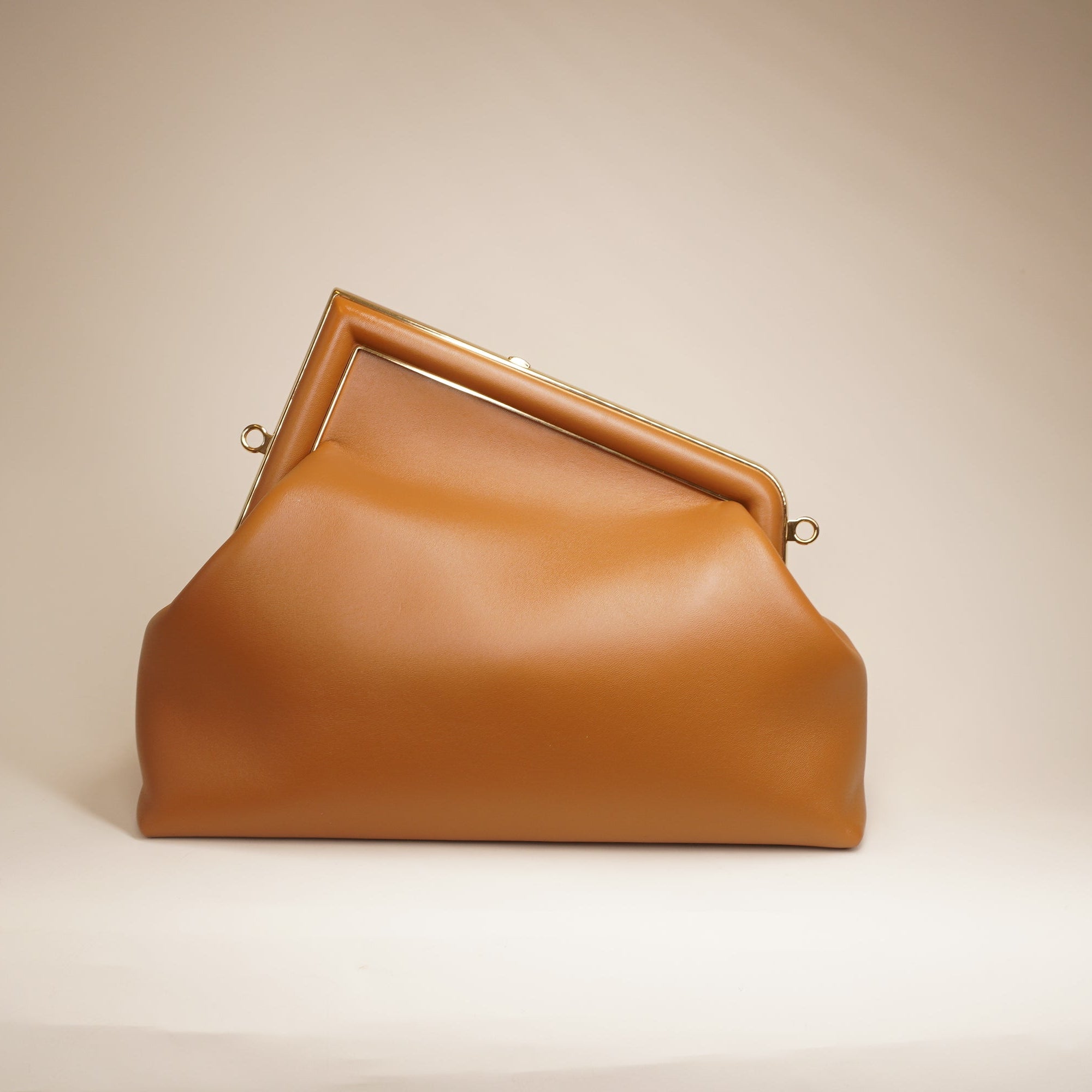PRE-OWNED FF Shiny Nappa Large First Caramello Shoulder Bag