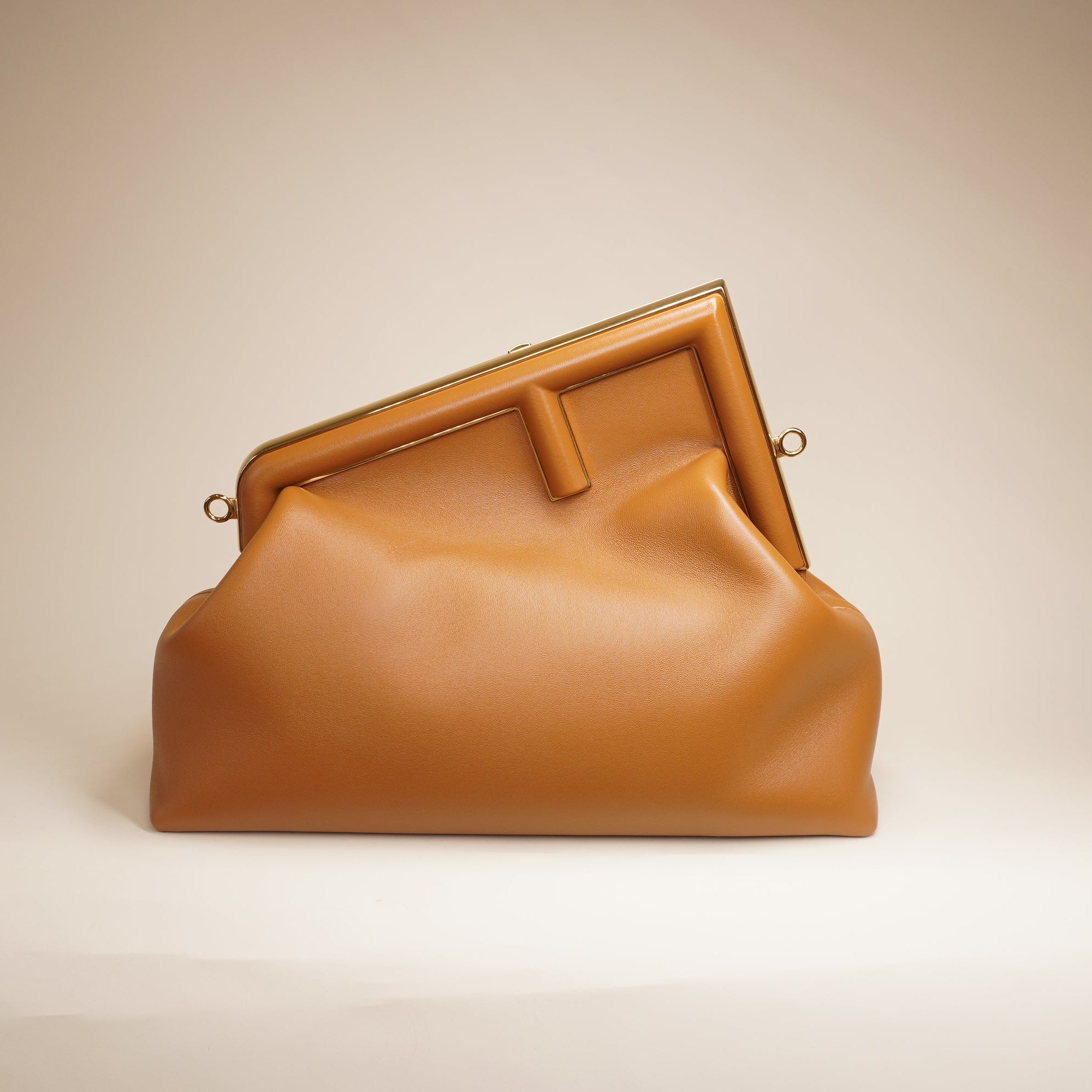 PRE-OWNED FF Shiny Nappa Large First Caramello Shoulder Bag