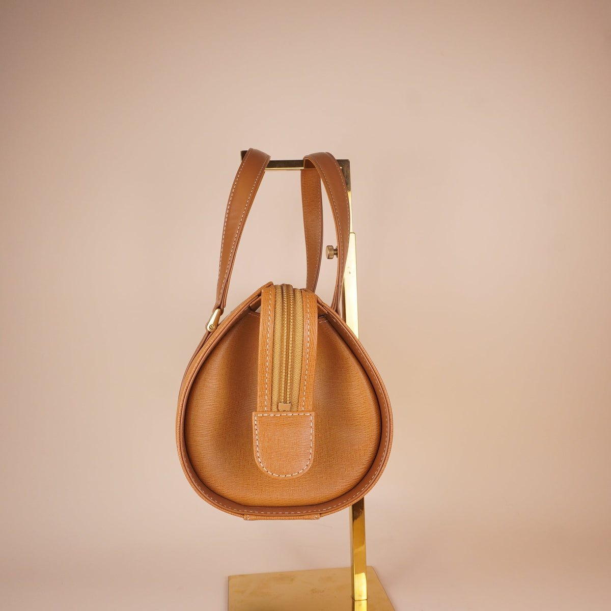 PRE-OWNED Vintage Tan Brown Leather Barrel Boston Bag
