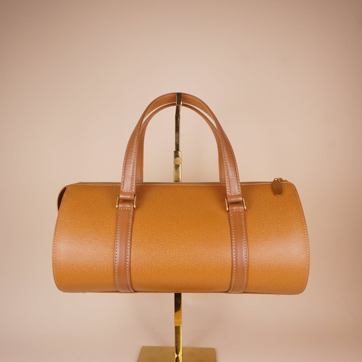 PRE-OWNED Vintage Tan Brown Leather Barrel Boston Bag