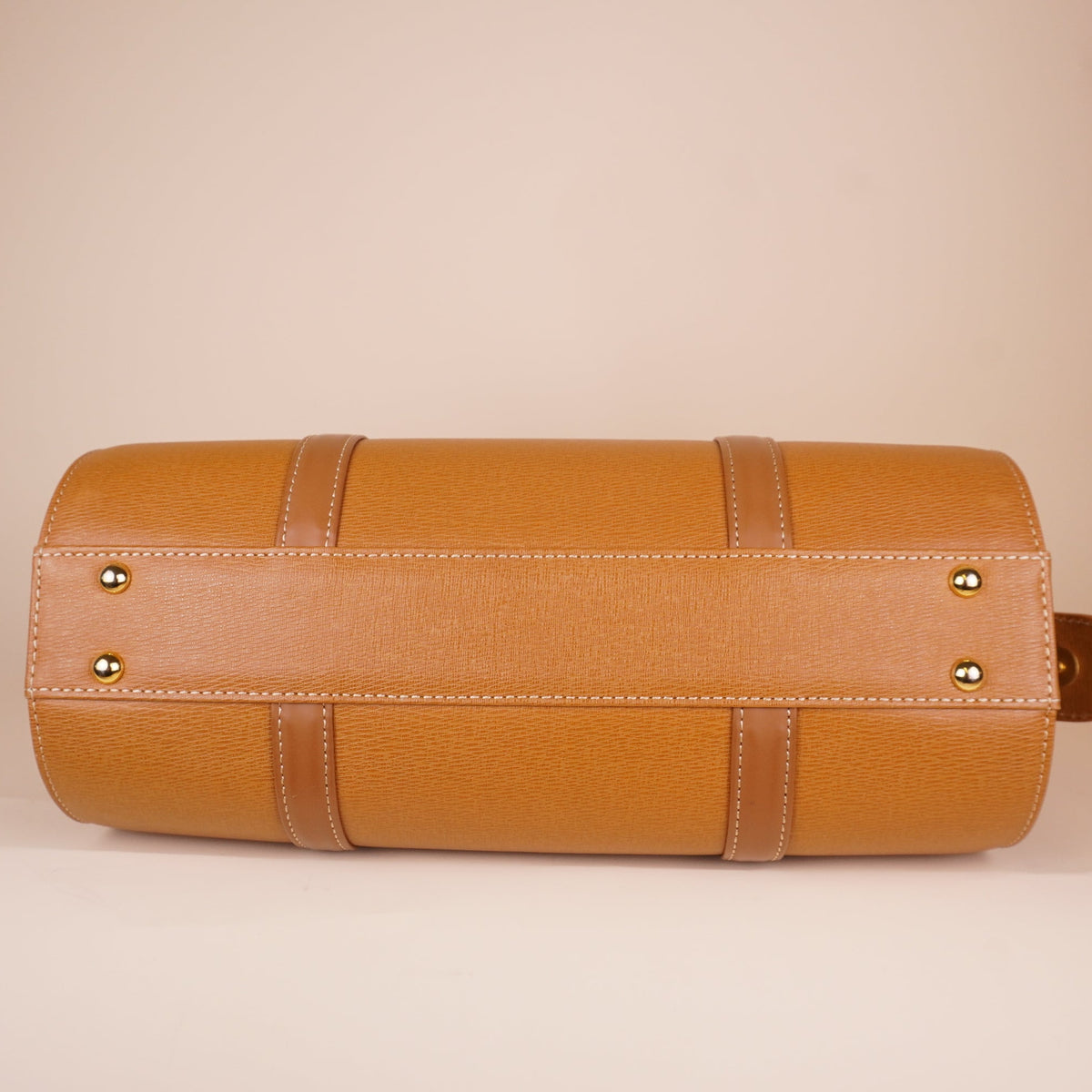 PRE-OWNED Vintage Tan Brown Leather Barrel Boston Bag