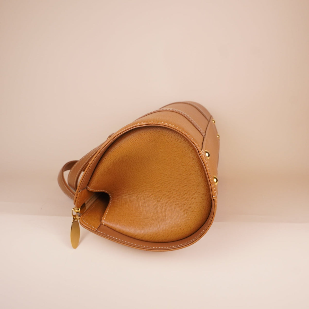 PRE-OWNED Vintage Tan Brown Leather Barrel Boston Bag