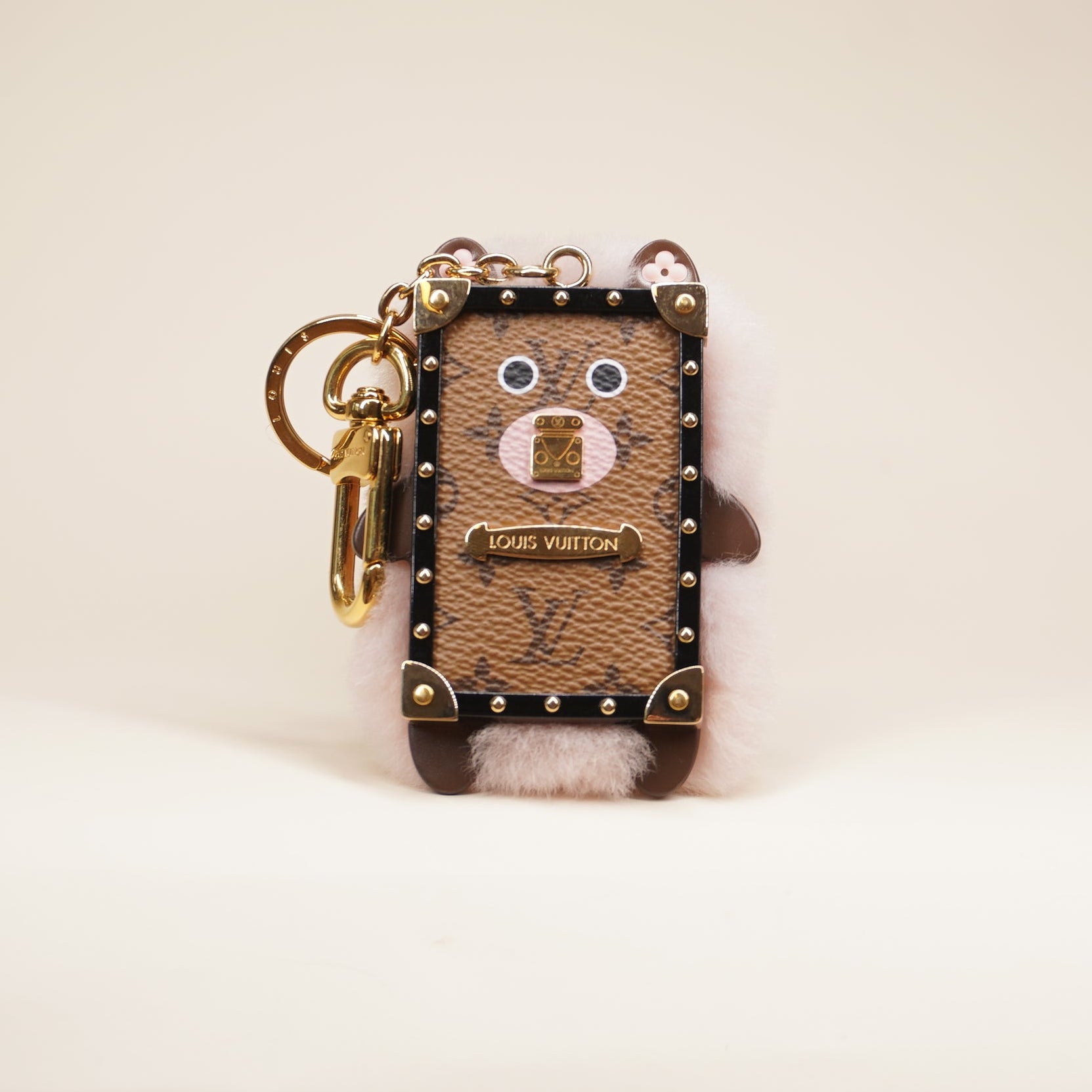 PRE-OWNED LV Bear Bag Charm and Key Holder Monogram Canvas with Fur