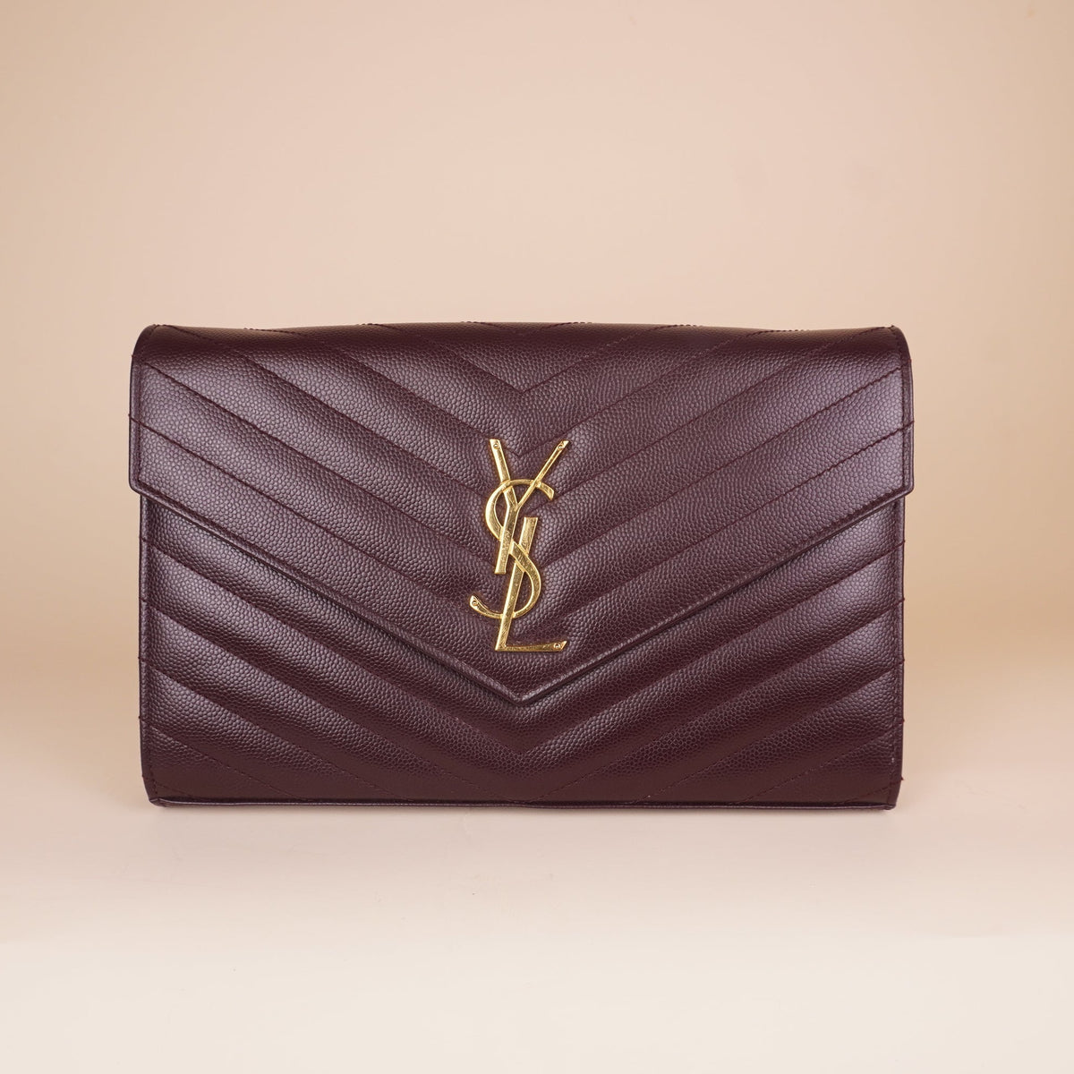 PRE-OWNED Burgundy Chevron Cassandre Envelope Chain Wallet