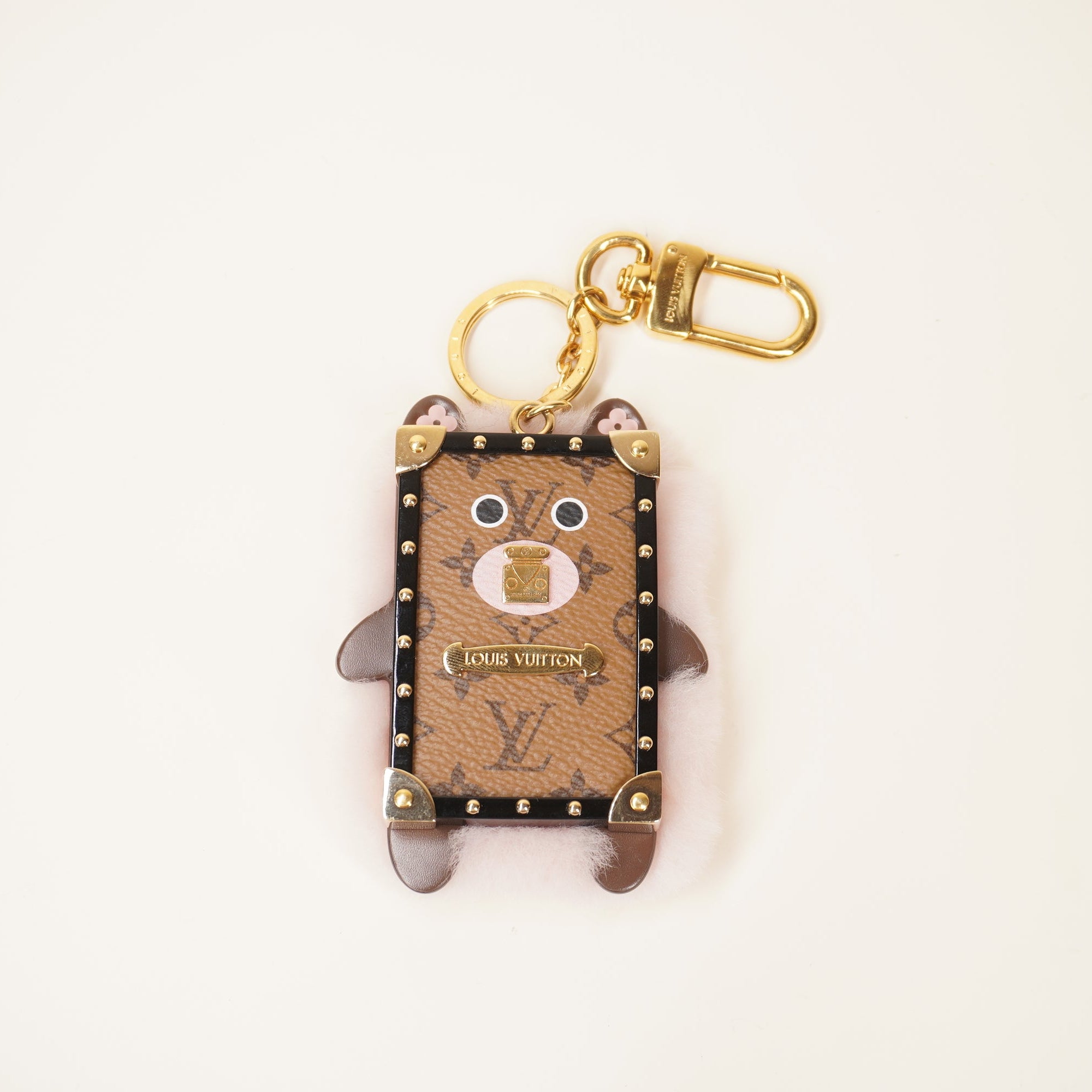 PRE-OWNED LV Bear Bag Charm and Key Holder Monogram Canvas with Fur