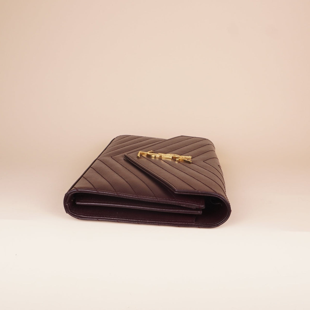 PRE-OWNED Burgundy Chevron Cassandre Envelope Chain Wallet