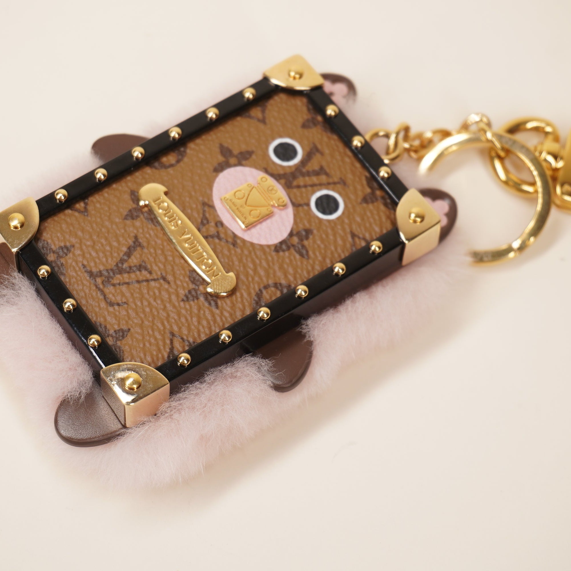 PRE-OWNED LV Bear Bag Charm and Key Holder Monogram Canvas with Fur