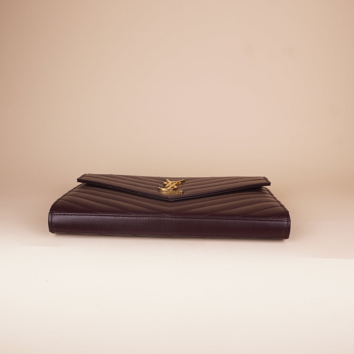 PRE-OWNED Burgundy Chevron Cassandre Envelope Chain Wallet