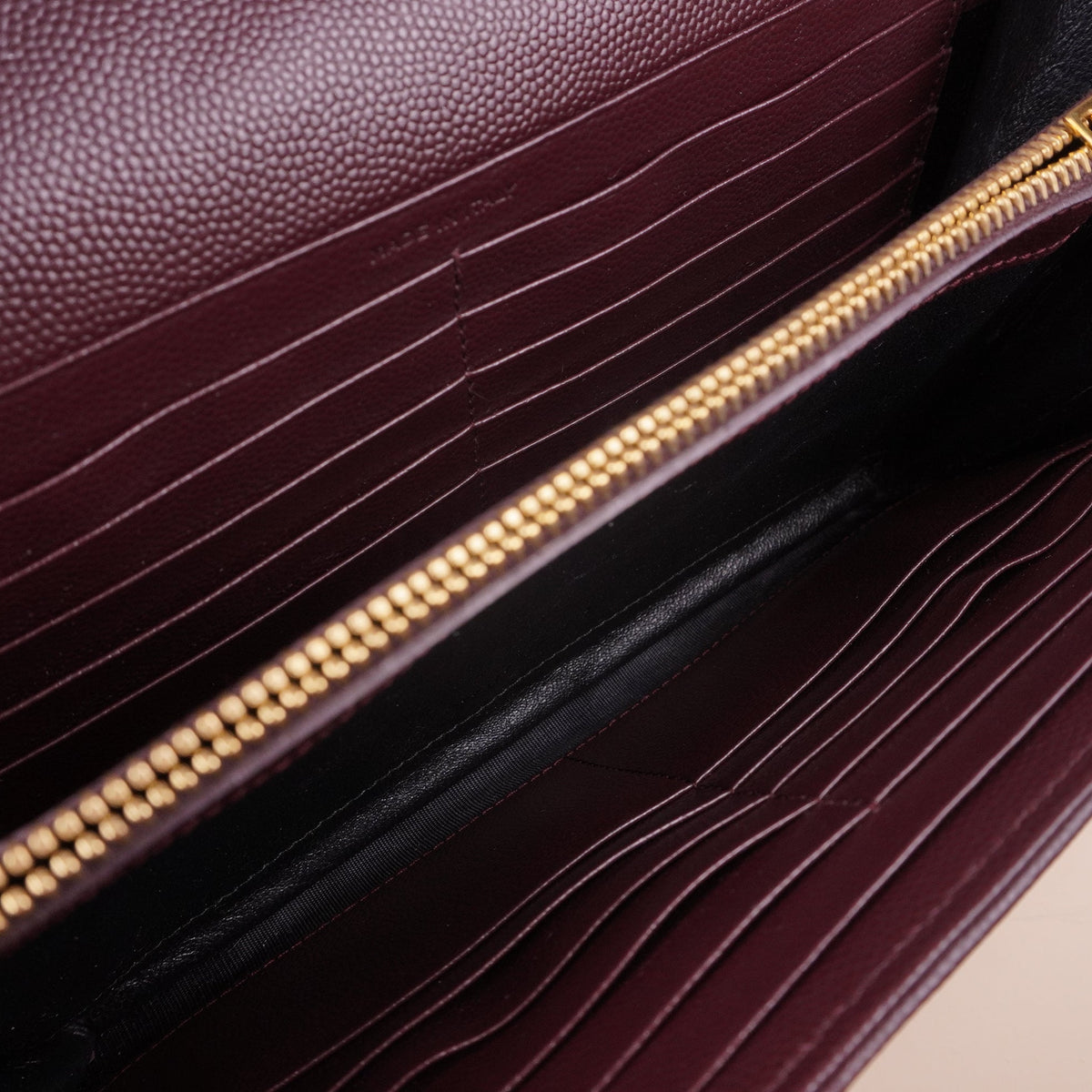 PRE-OWNED Burgundy Chevron Cassandre Envelope Chain Wallet