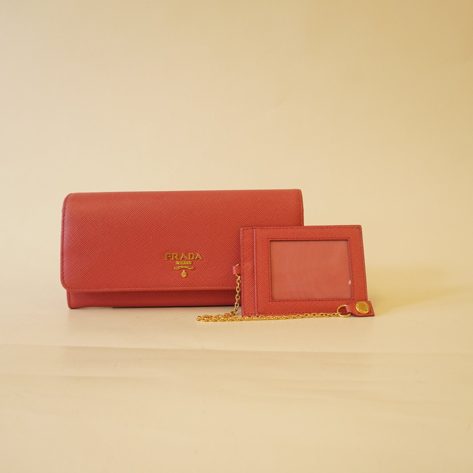 PRE-OWNED Saffiano Metal Continental Flap Wallet Pink