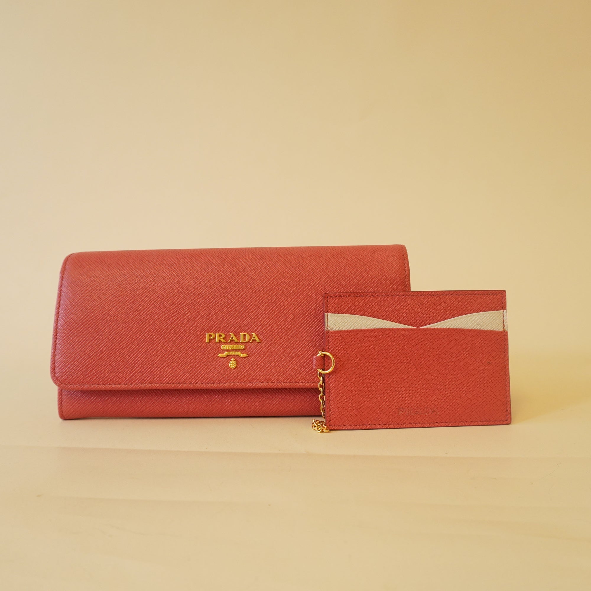 PRE-OWNED Saffiano Metal Continental Flap Wallet Pink