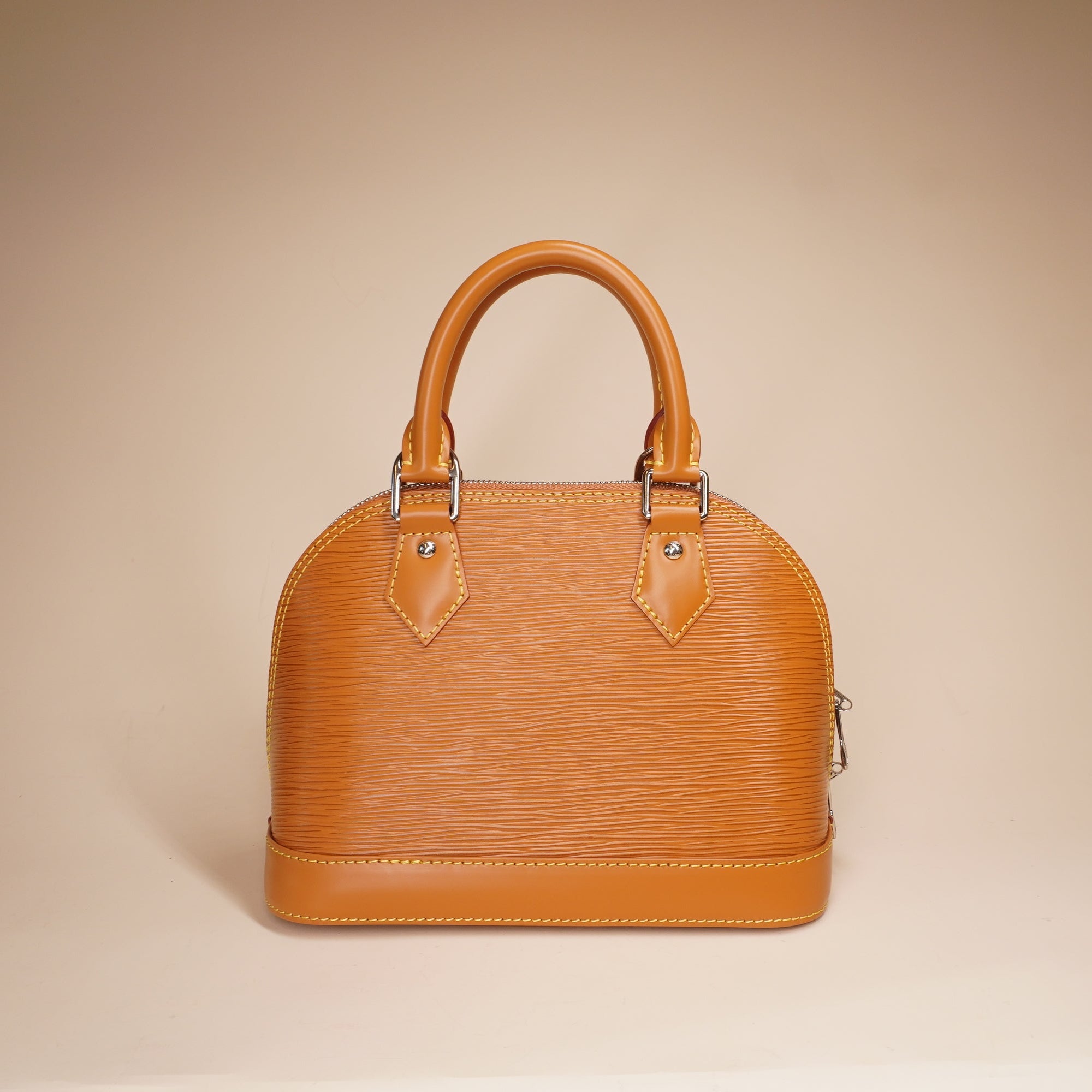 PRE-OWNED LV Camel Alma Epi Leather with Logo Jacquard Strap BB Crossbody Bag 