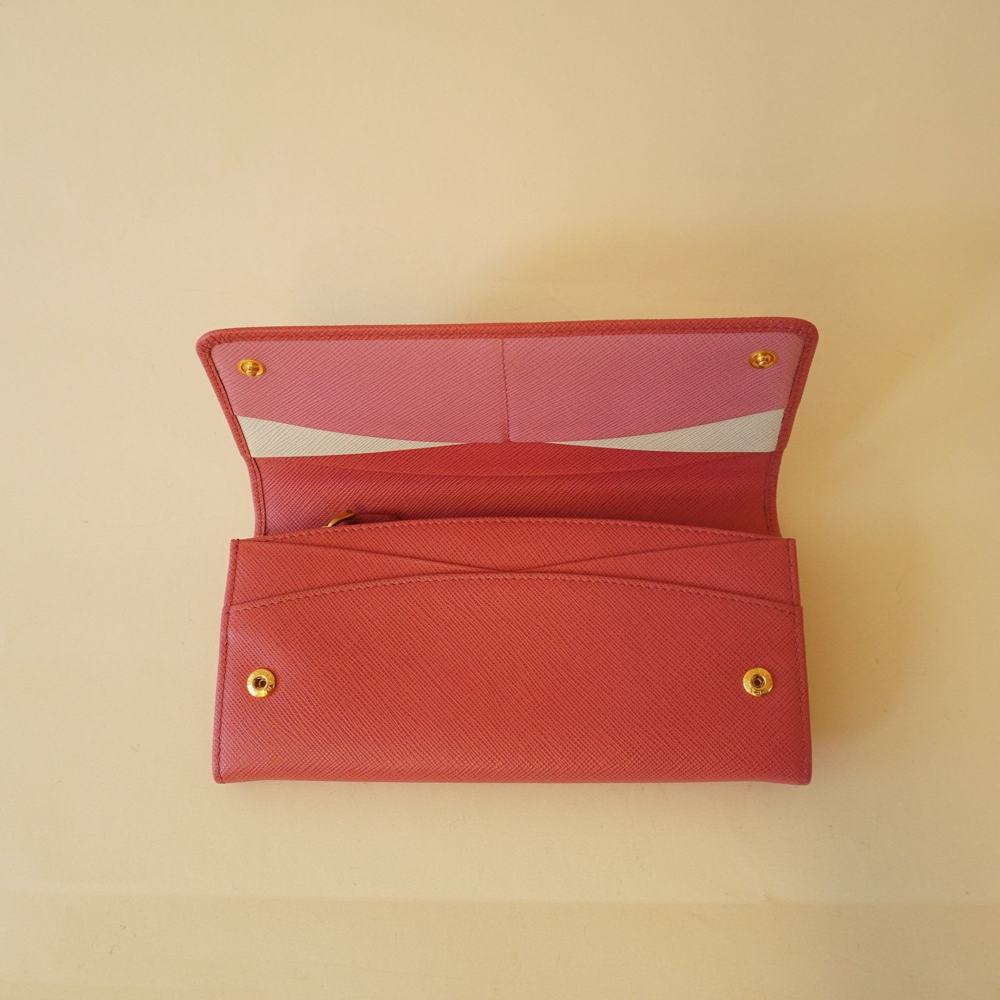 PRE-OWNED Saffiano Metal Continental Flap Wallet Pink