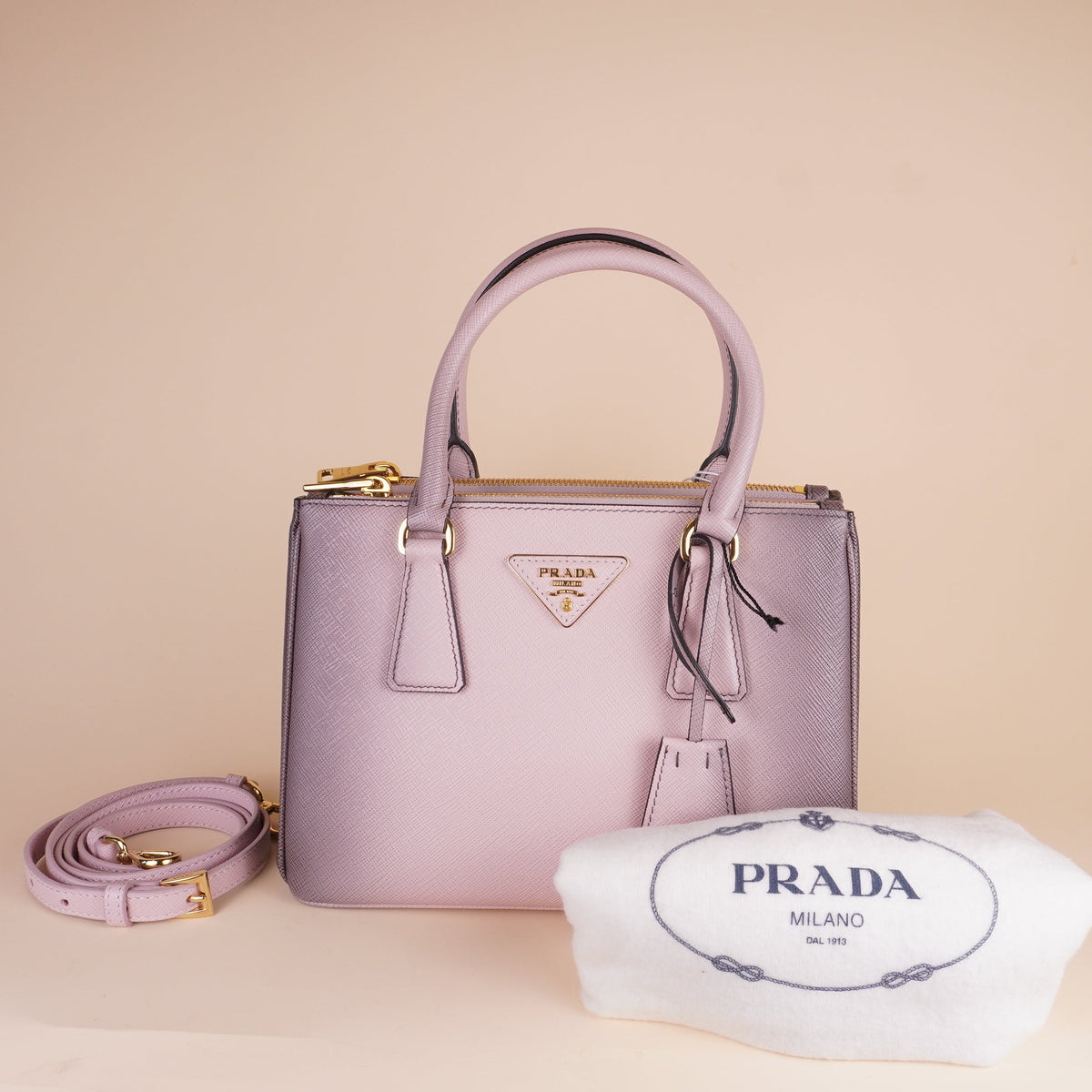 PRE-OWNED Small Saffiano Lux Airbrushed Ombre Galleria Double Zip Shoulder Bag