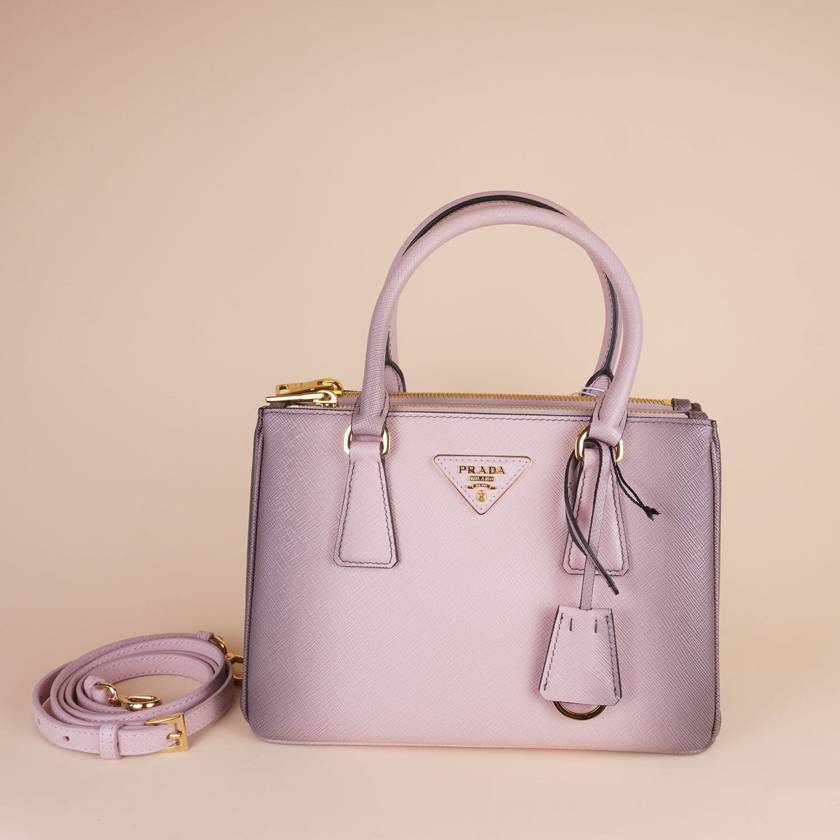 PRE-OWNED Small Saffiano Lux Airbrushed Ombre Galleria Double Zip Shoulder Bag