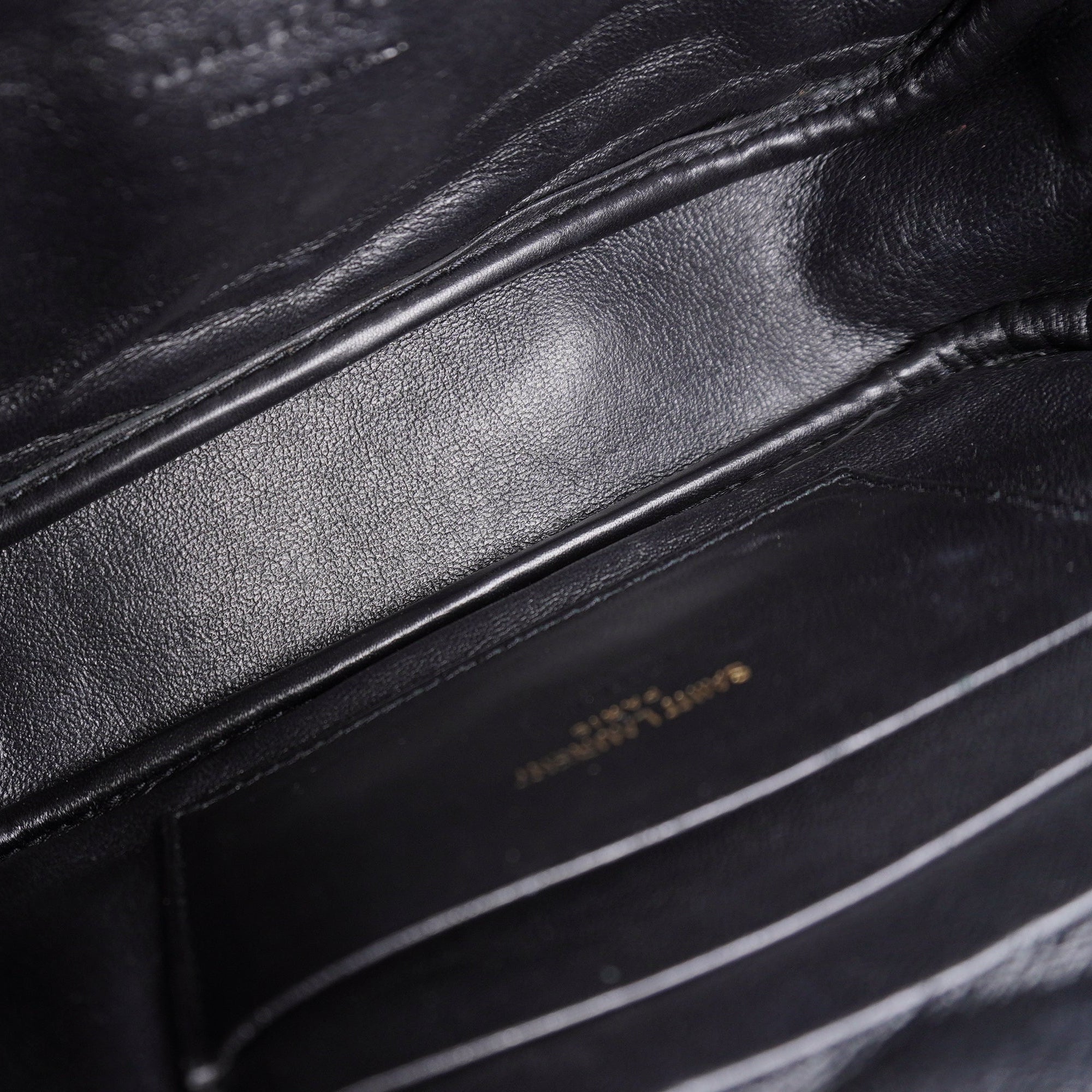 PRE-OWNED YSL Grain De Poudre Matelasse Monogram Mini Lou Camera Bag Green