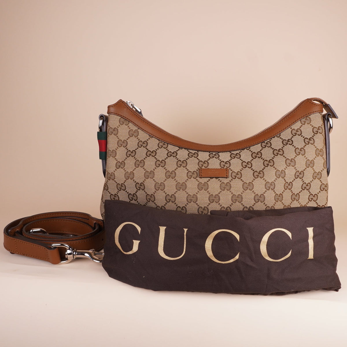 PRE-OWNED GG Canvas Half Moon Shoulder Bag