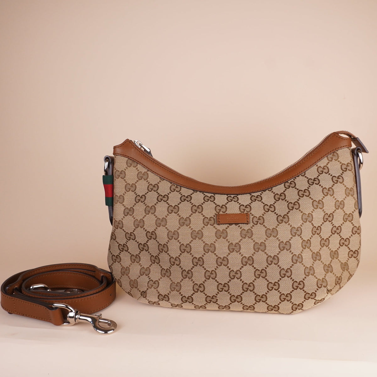 PRE-OWNED GG Canvas Half Moon Shoulder Bag