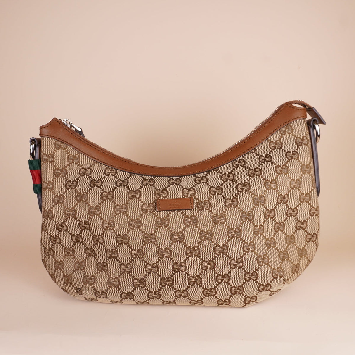 PRE-OWNED GG Canvas Half Moon Shoulder Bag
