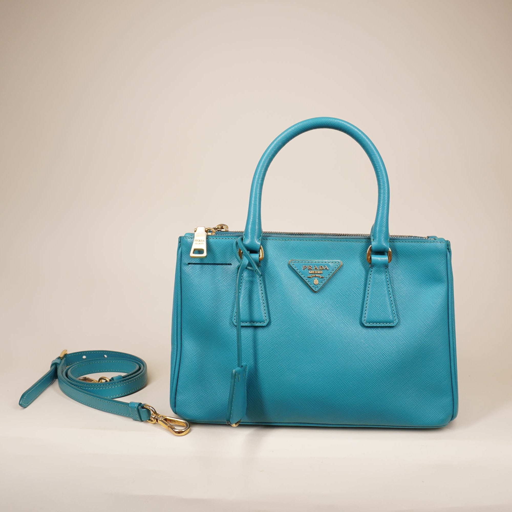 PRE-OWNED Galleria Small Saffiano Leather Blue Shoulder Bag