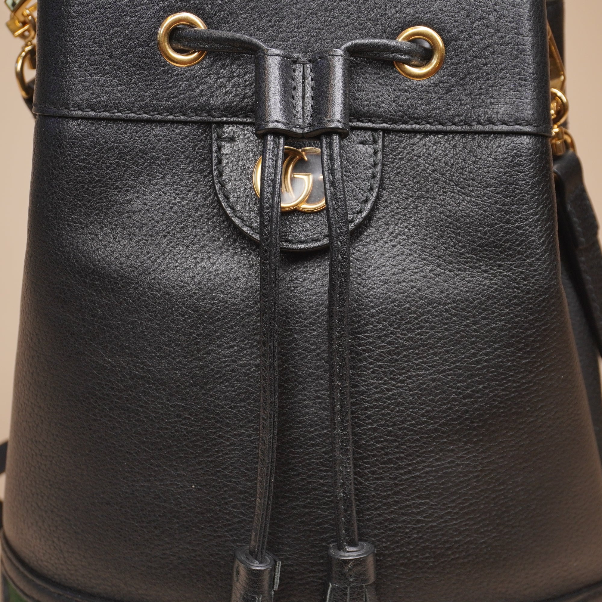 PRE-OWNED GG Black Web Ophidia Small Bucket Bag