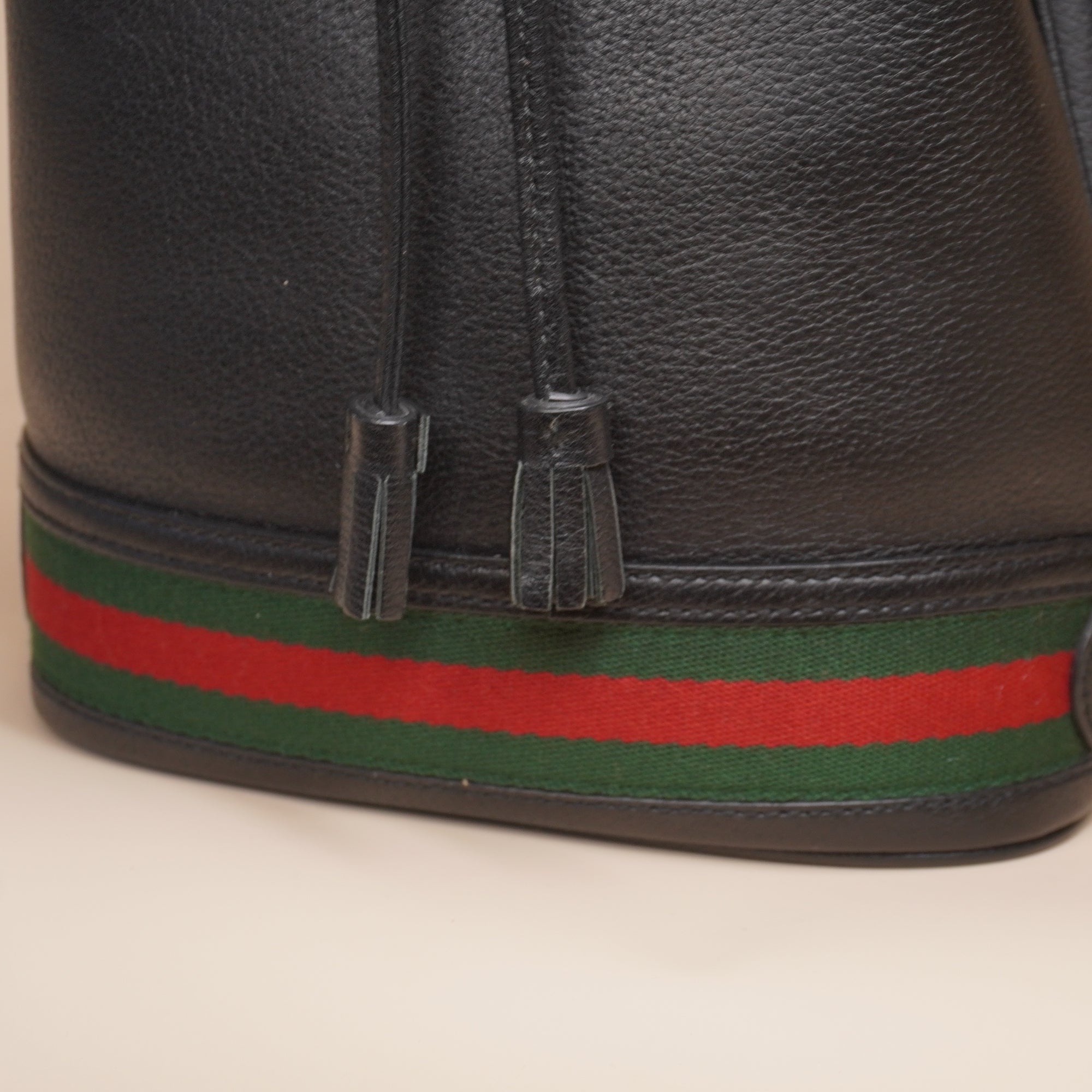 PRE-OWNED GG Black Web Ophidia Small Bucket Bag