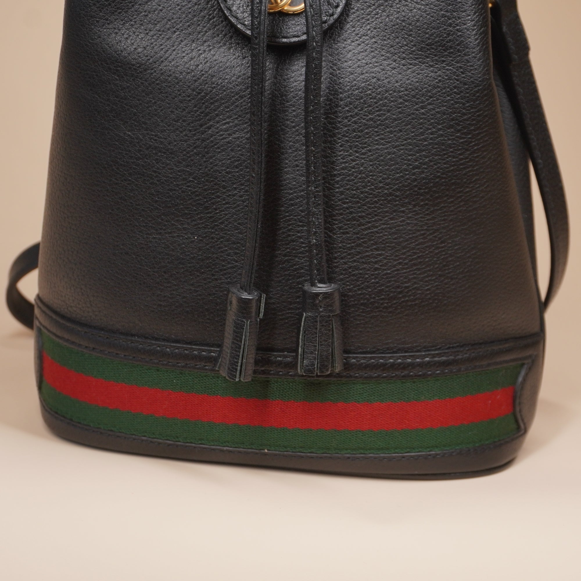 PRE-OWNED GG Black Web Ophidia Small Bucket Bag